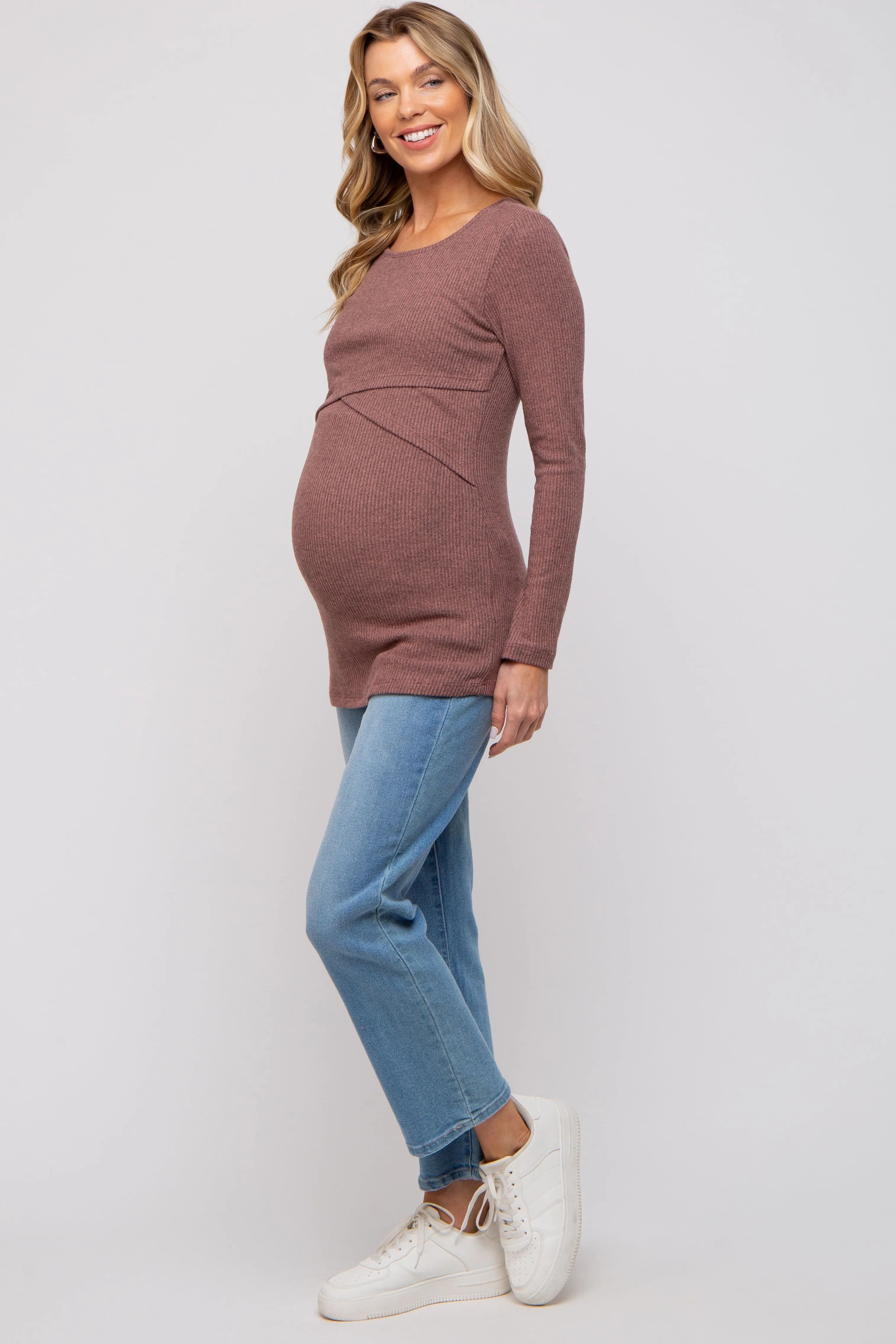 Mauve Ribbed Crossover Maternity/Nursing Top sold by Pinkblush product image thumbnail 5