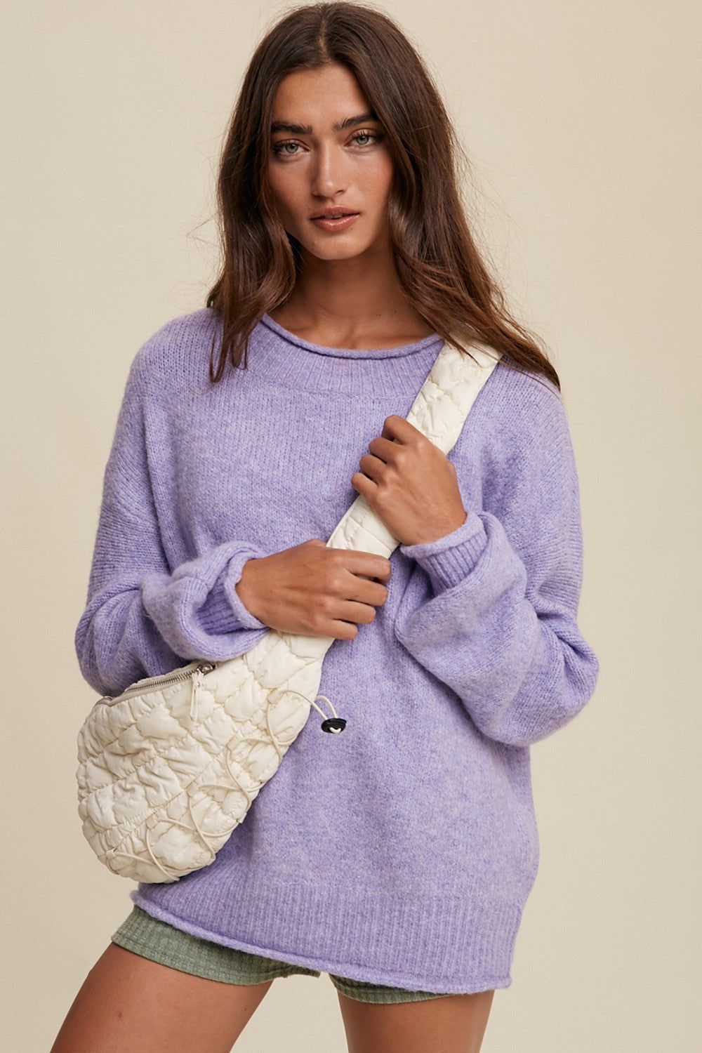 Lavender Soft Knit Rolled Hem Maternity Sweater sold by Pinkblush product image thumbnail 5