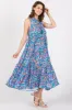 Teal Floral Ruffle Mock Neck Tiered Sleeveless Midi Dress sold by Pinkblush