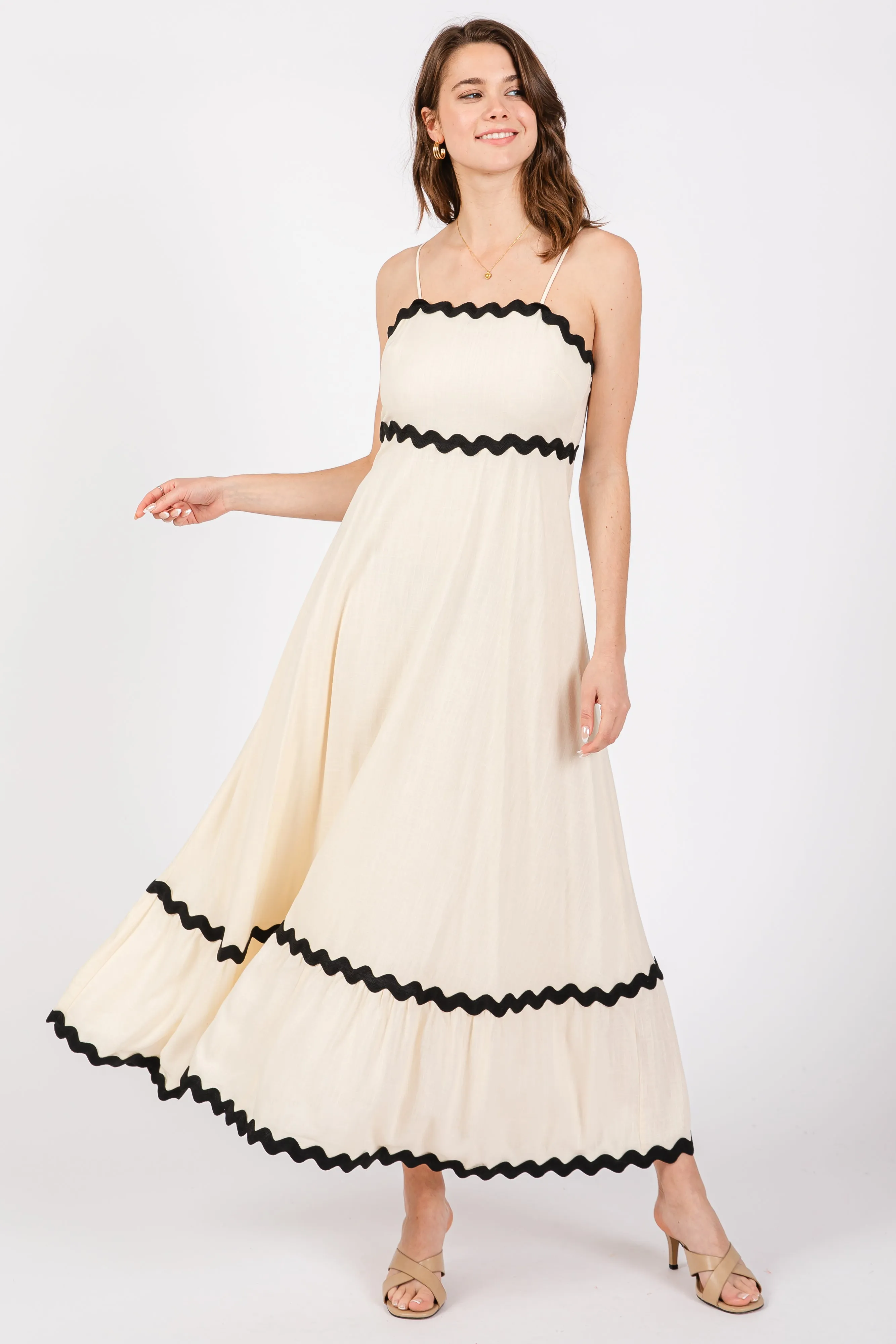 Beige Colorblock Trim Midi Dress sold by Pinkblush