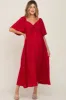 Burgundy Textured Dot Front Tie Ruffle Sleeve Maternity Midi Dress sold by Pinkblush