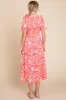 Fuchsia Floral Smocked Ruffle Short Sleeve Midi Dress sold by Pinkblush