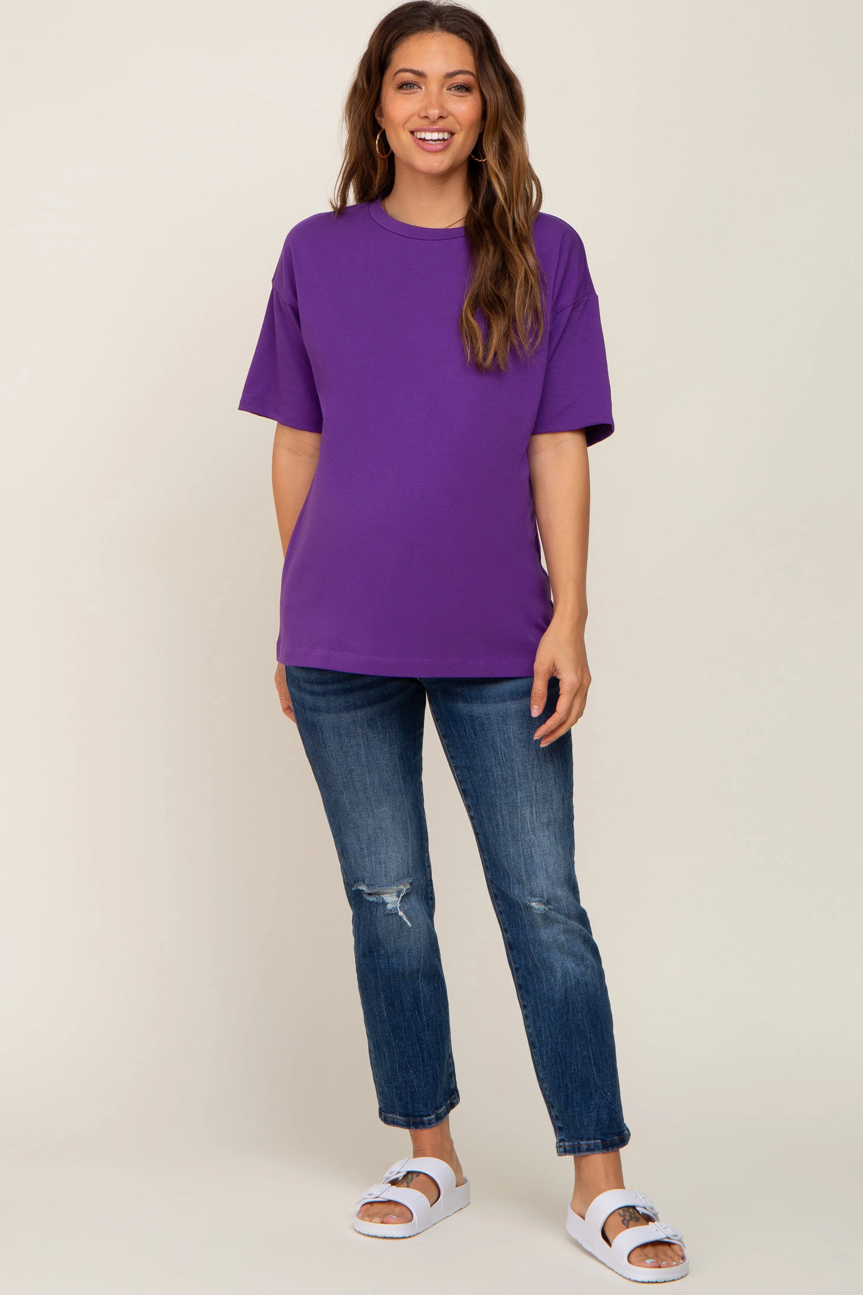 Purple Oversized Basic Maternity Tee sold by Pinkblush