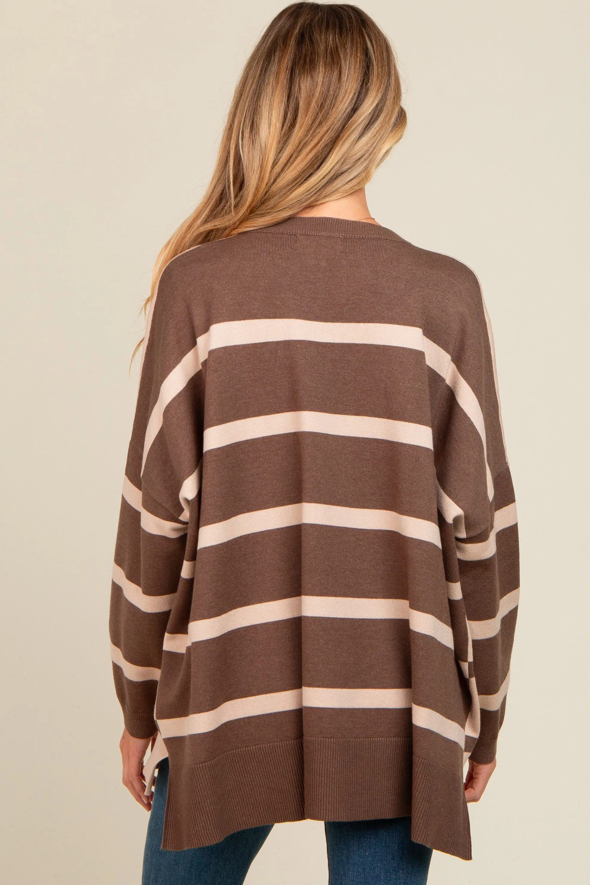 Beige Striped Knit Dolman Sleeve Maternity Top sold by Pinkblush product image thumbnail 4