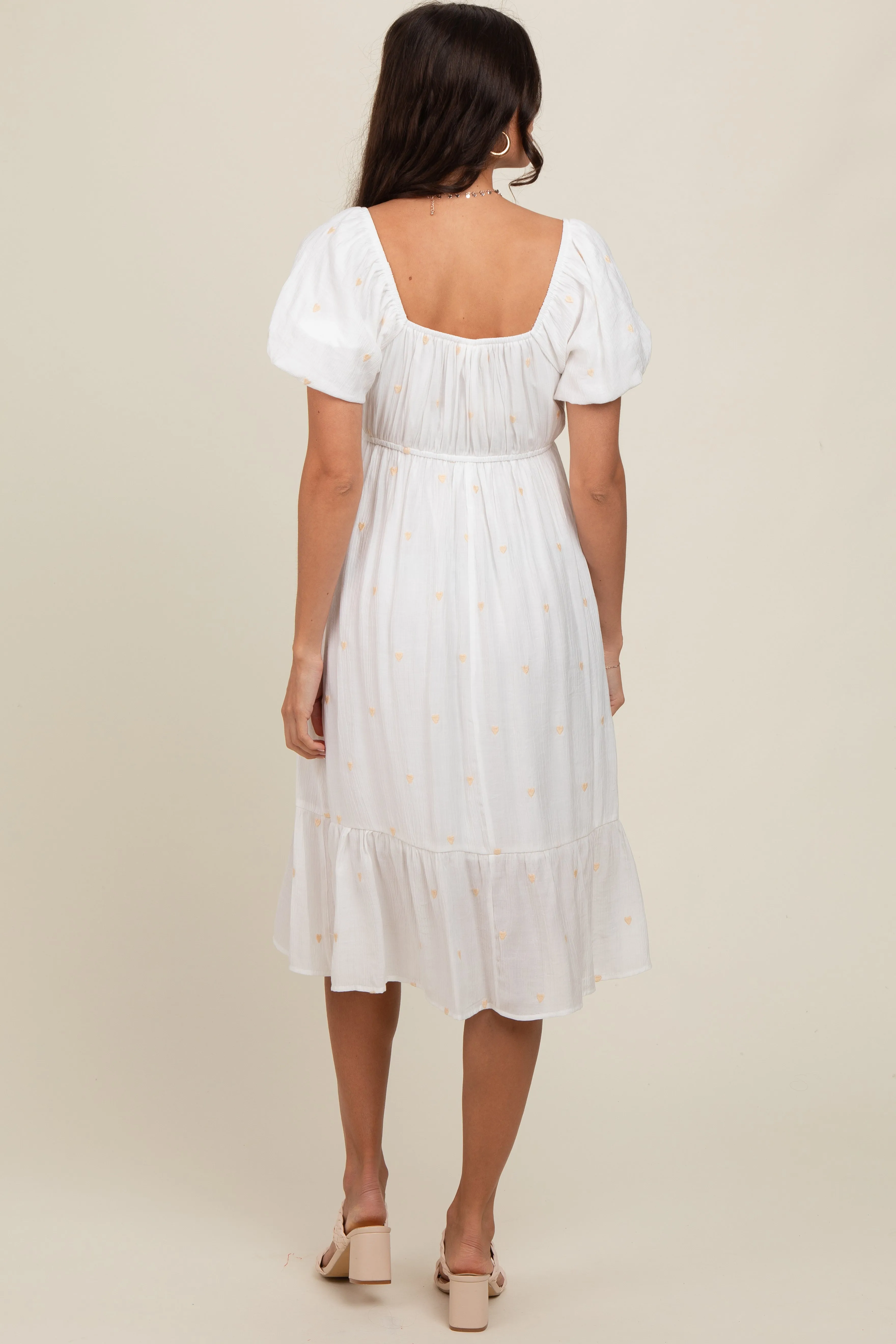 White Heart Embroidered Short Puff Sleeve Midi Dress sold by Pinkblush product image thumbnail 4
