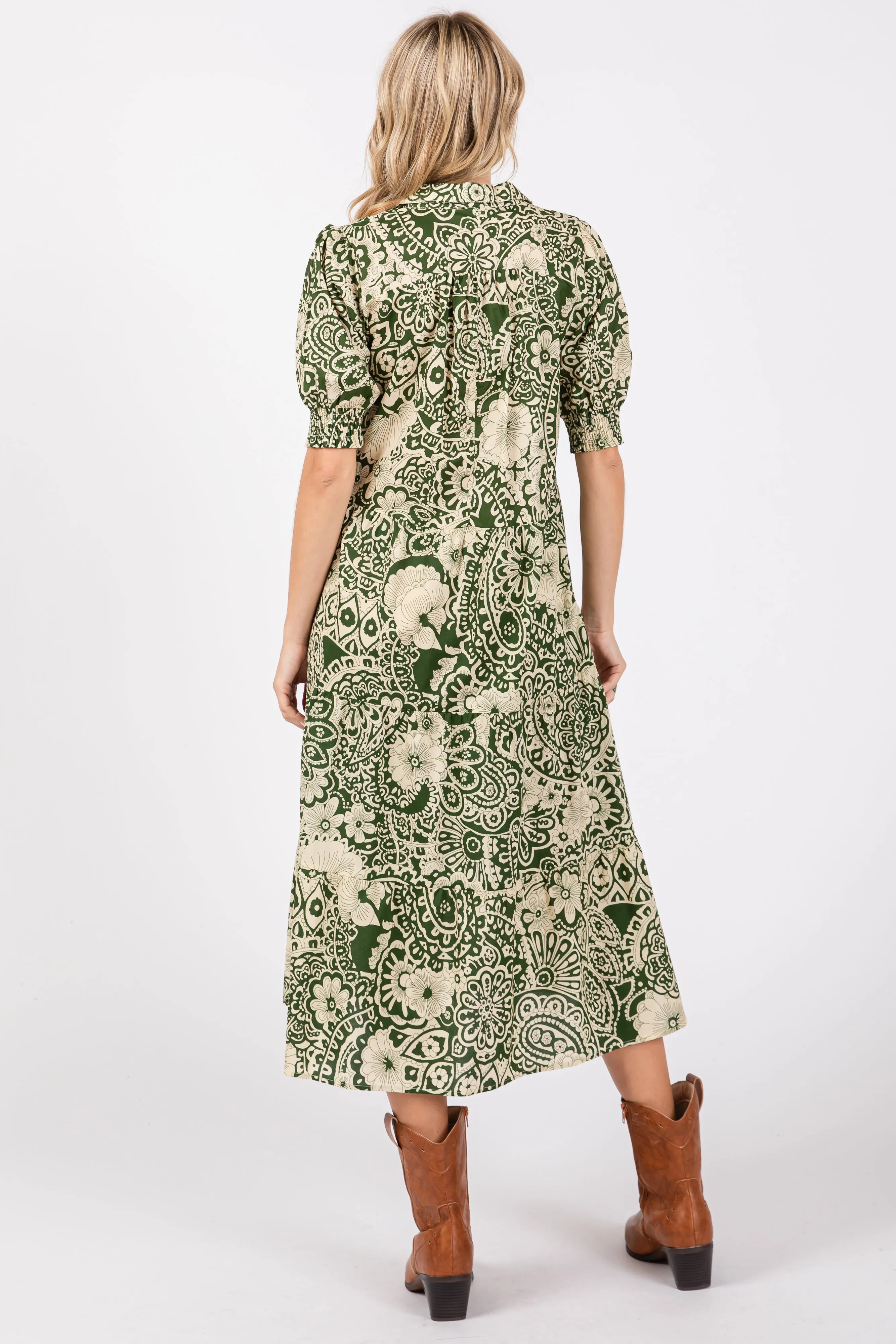 Olive Floral Collared Tiered Midi Dress sold by Pinkblush product image thumbnail 3
