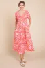 Fuchsia Floral Smocked Ruffle Short Sleeve Midi Dress sold by Pinkblush