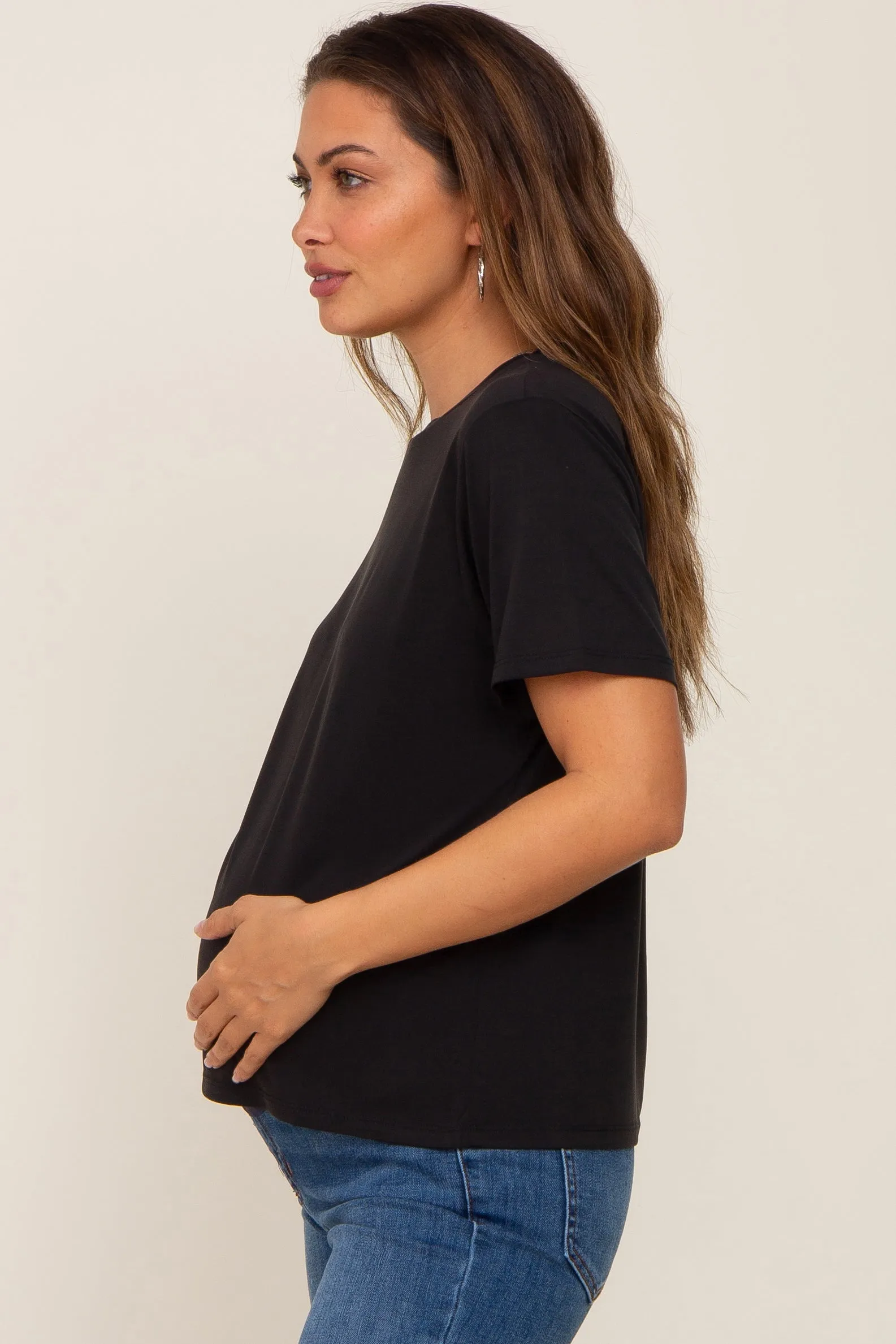 Black Basic Cropped Maternity T-Shirt sold by Pinkblush product image thumbnail 2
