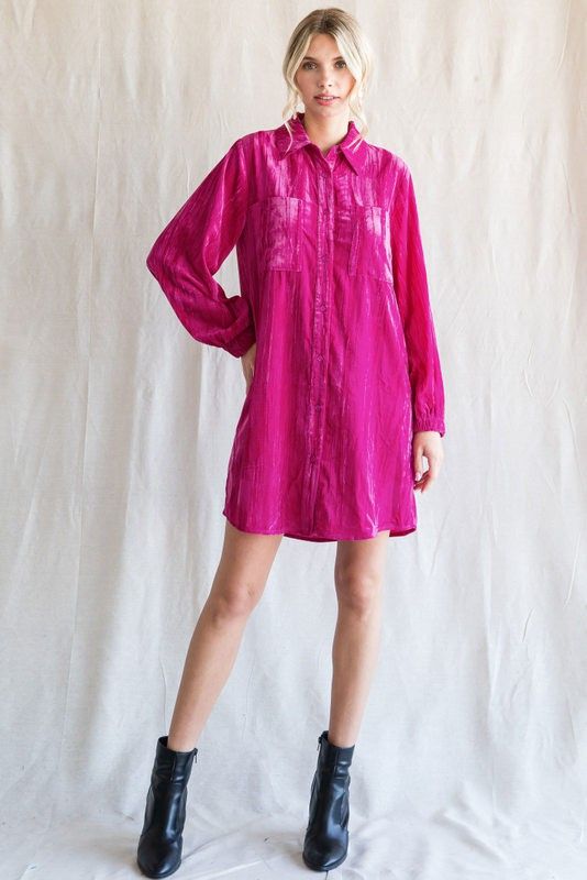 Magenta Velour Button Up Maternity Dress sold by Pinkblush product image thumbnail 5