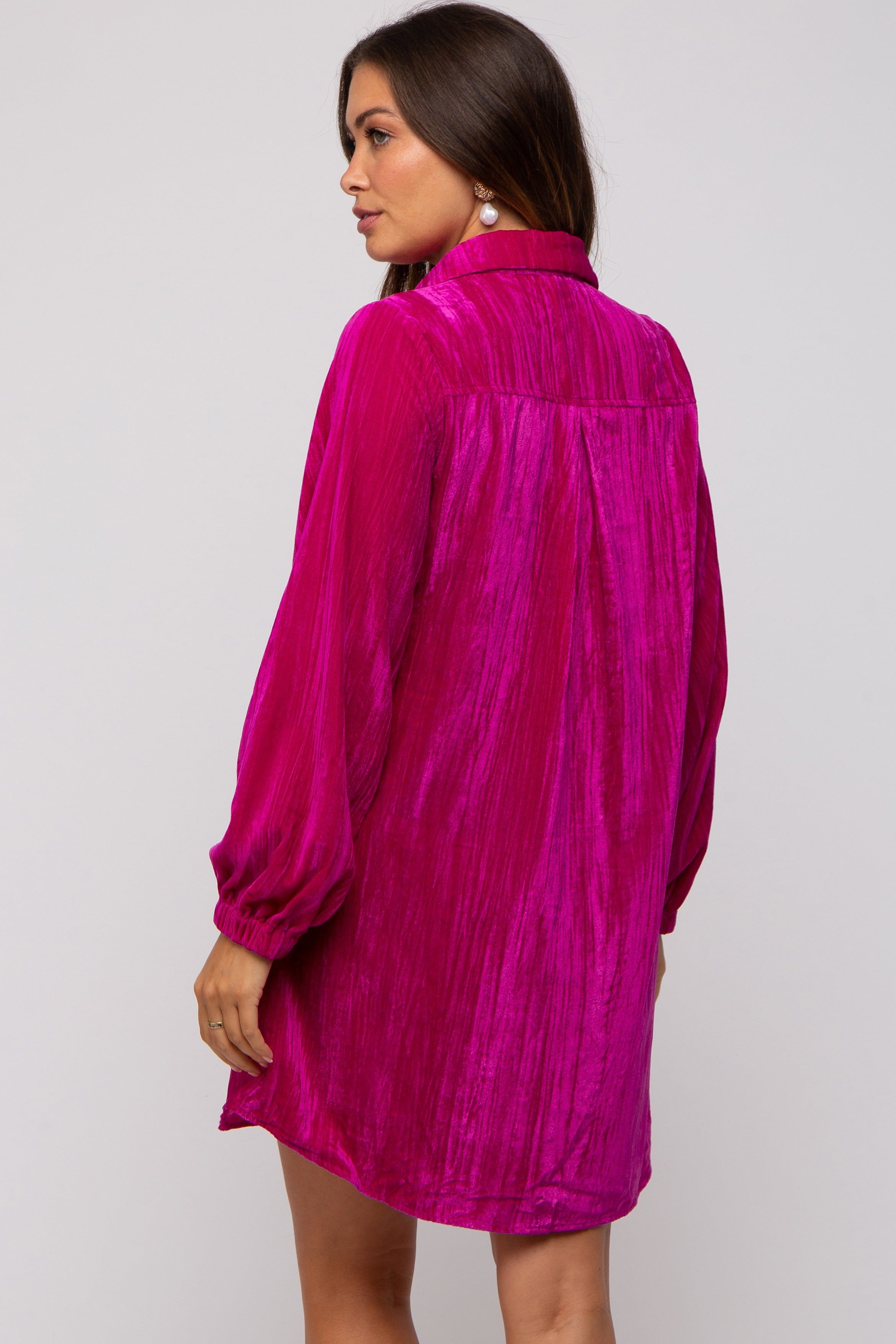 Magenta Velour Button Up Maternity Dress sold by Pinkblush product image thumbnail 2