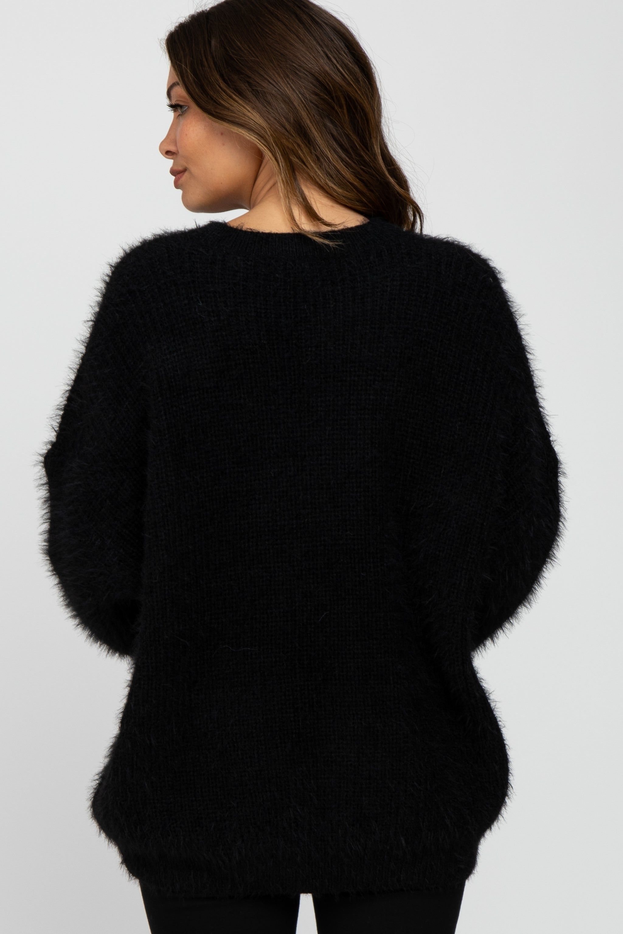 Black Fuzzy Chunky Knit Maternity Sweater sold by Pinkblush product image thumbnail 6