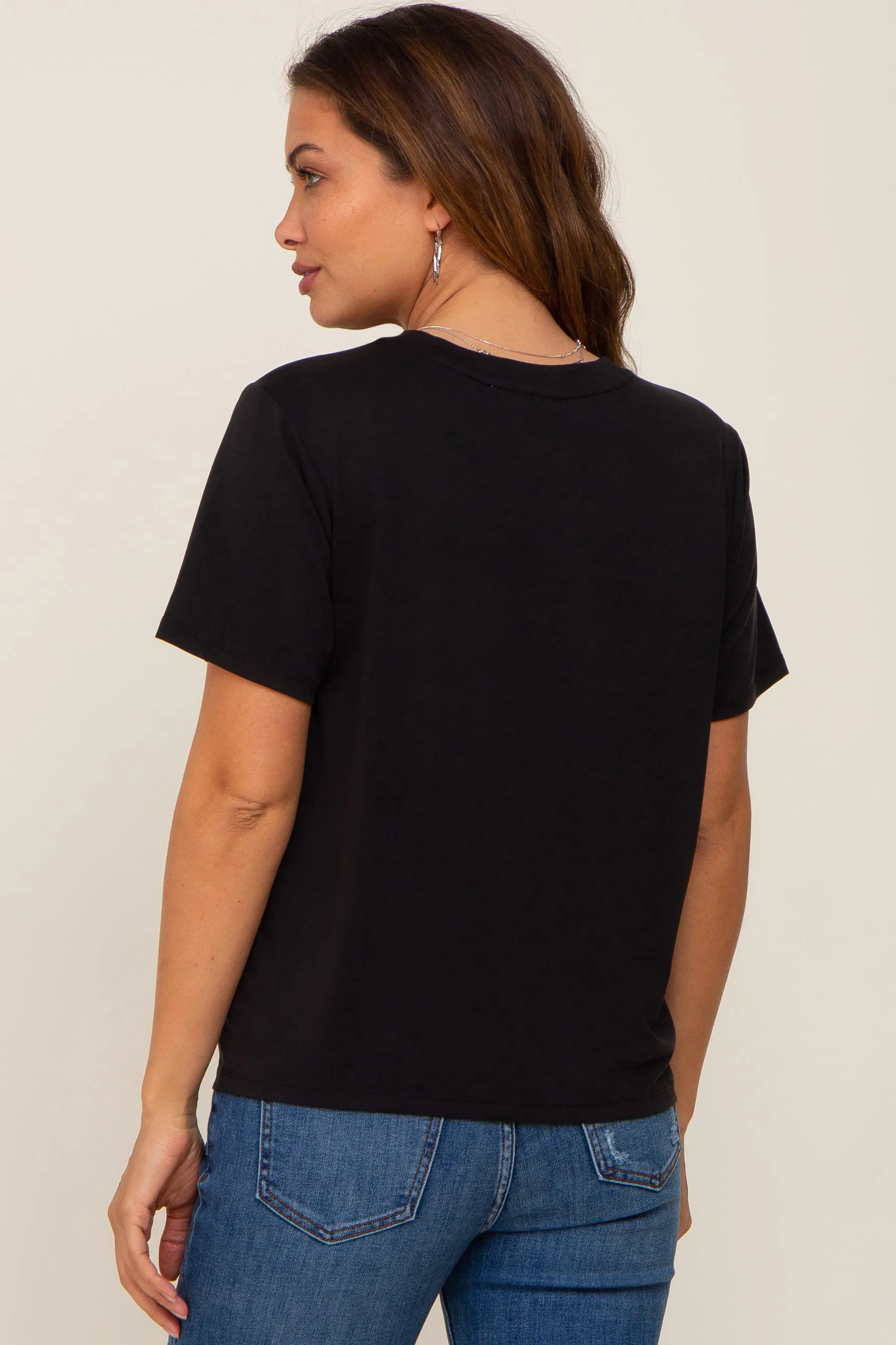 Black Basic Cropped Maternity T-Shirt sold by Pinkblush product image thumbnail 3