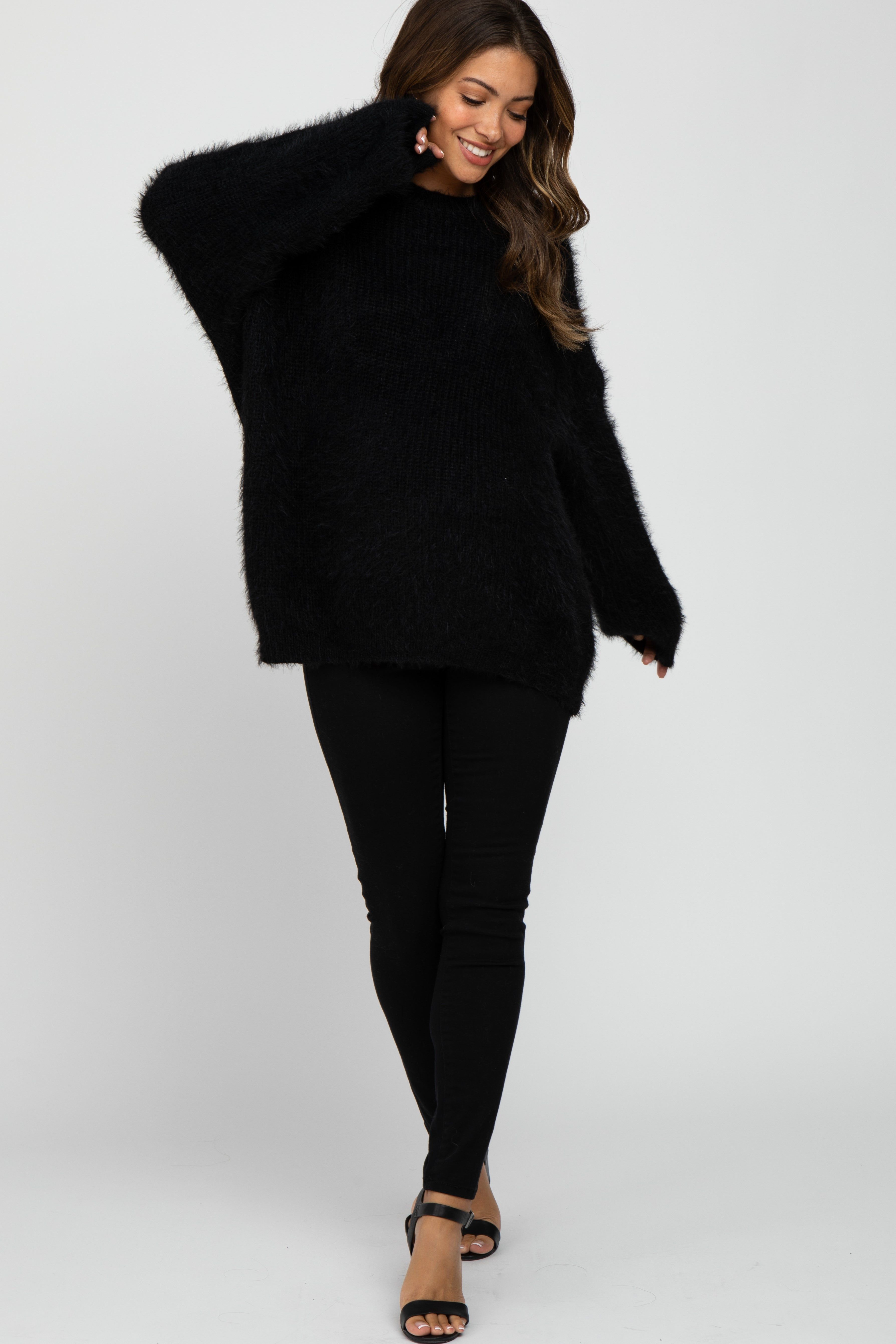 Black Fuzzy Chunky Knit Maternity Sweater sold by Pinkblush product image thumbnail 3