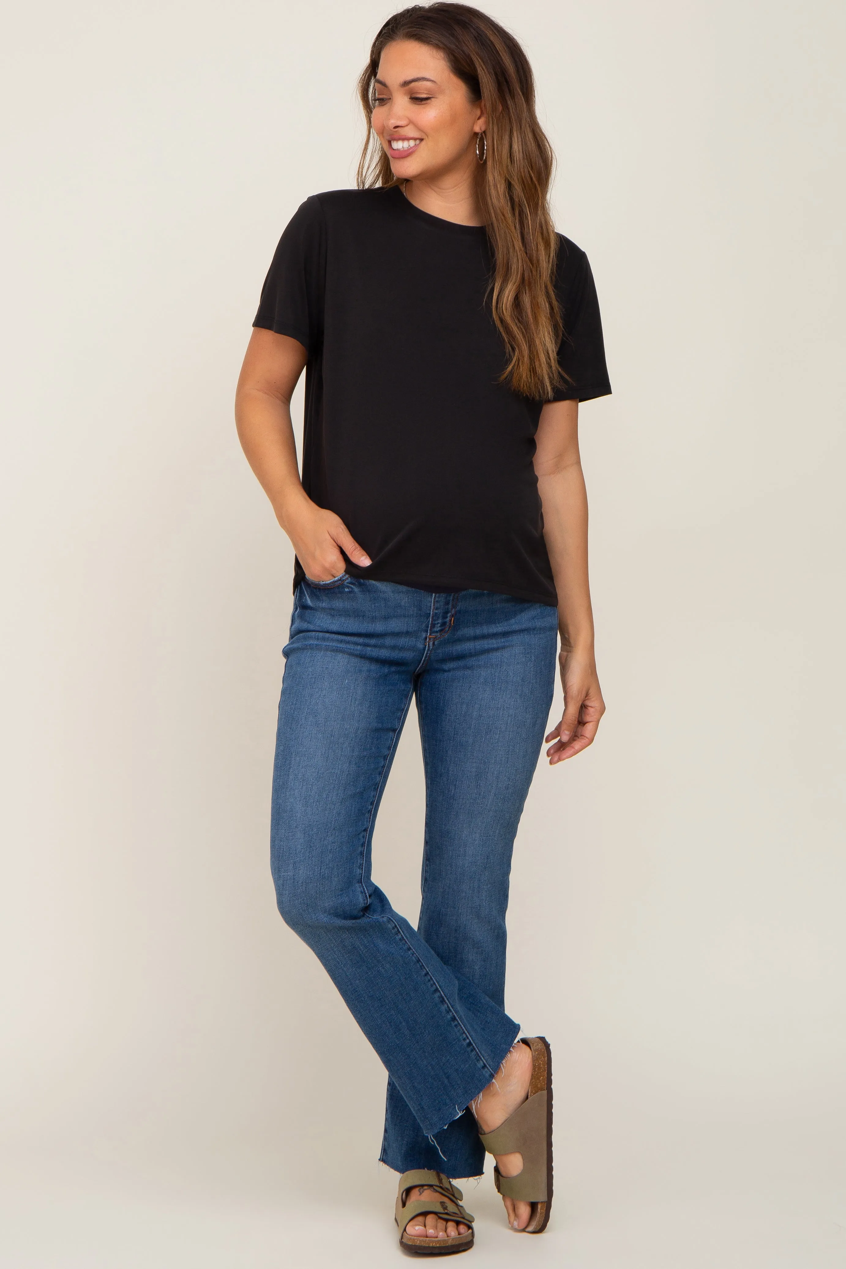 Black Basic Cropped Maternity T-Shirt sold by Pinkblush product image thumbnail 4