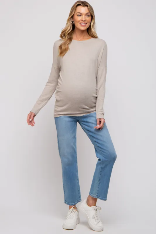 Beige Knit Long Sleeve Maternity Top sold by Pinkblush