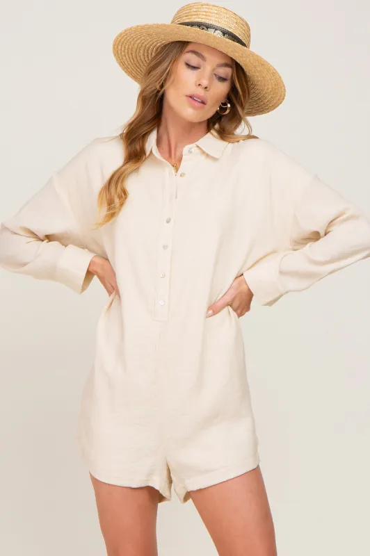 Ivory Collared Button Front Romper sold by Pinkblush
