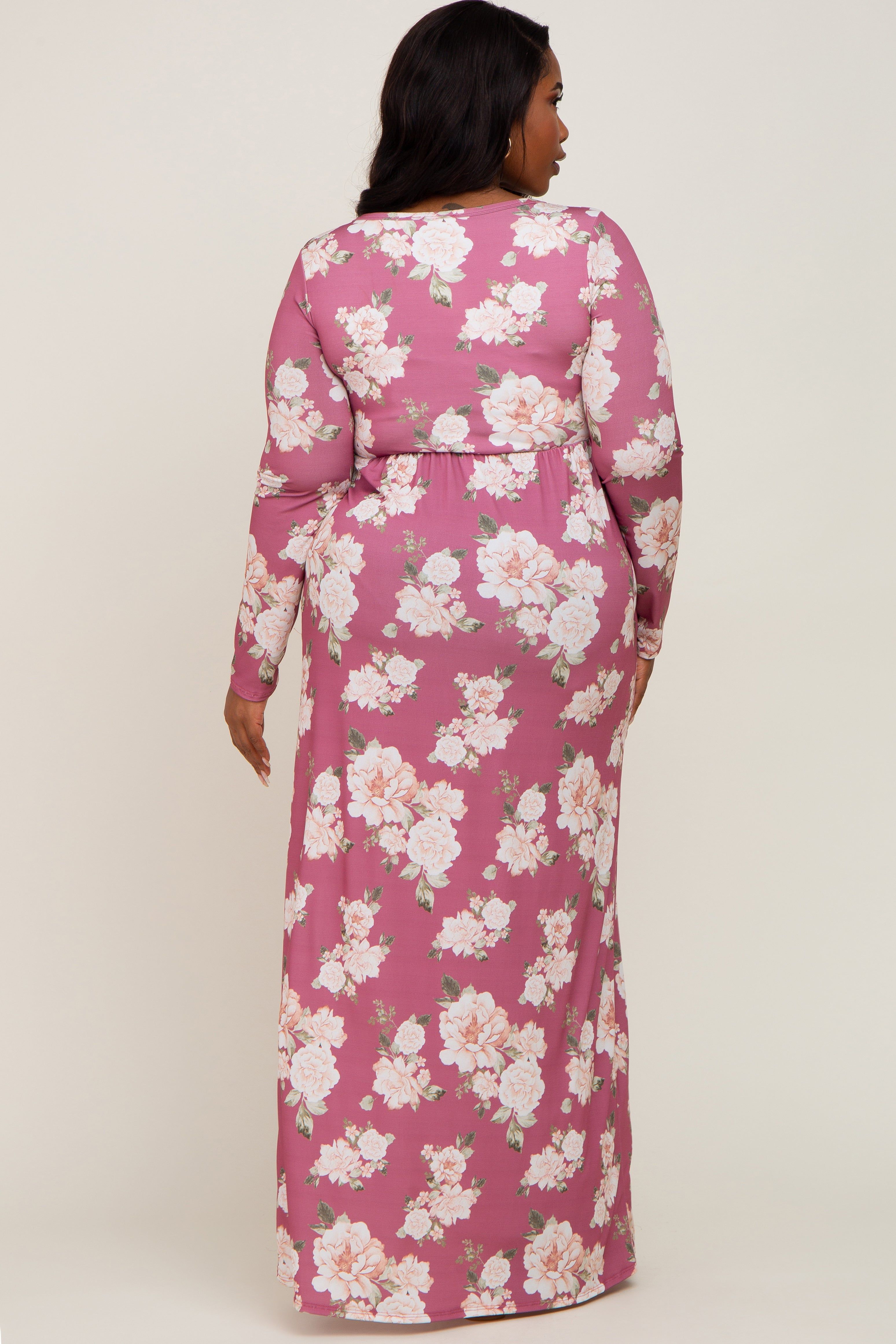 Mauve Floral Button Front Plus Maxi Dress sold by Pinkblush product image thumbnail 3