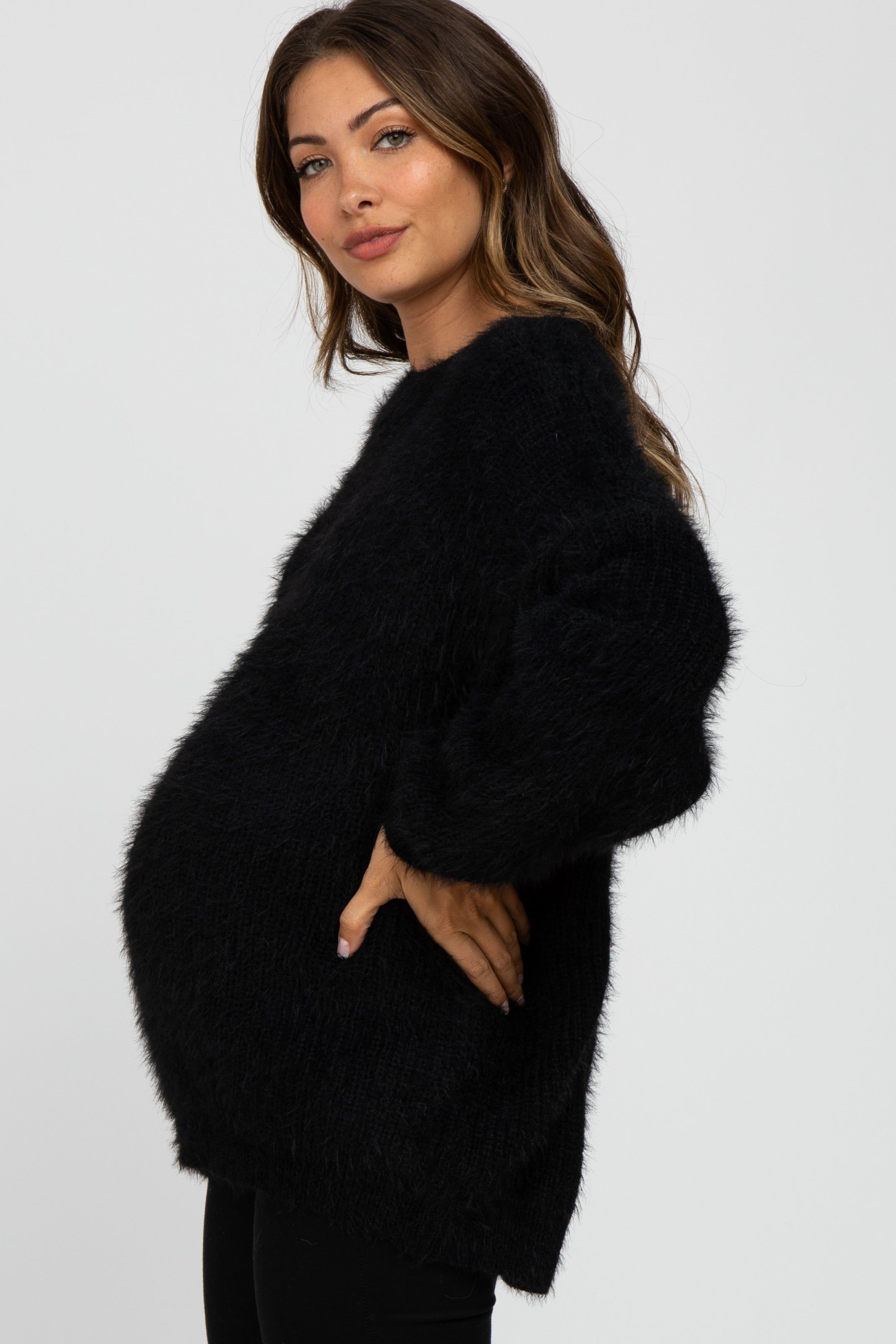 Black Fuzzy Chunky Knit Maternity Sweater sold by Pinkblush product image thumbnail 5