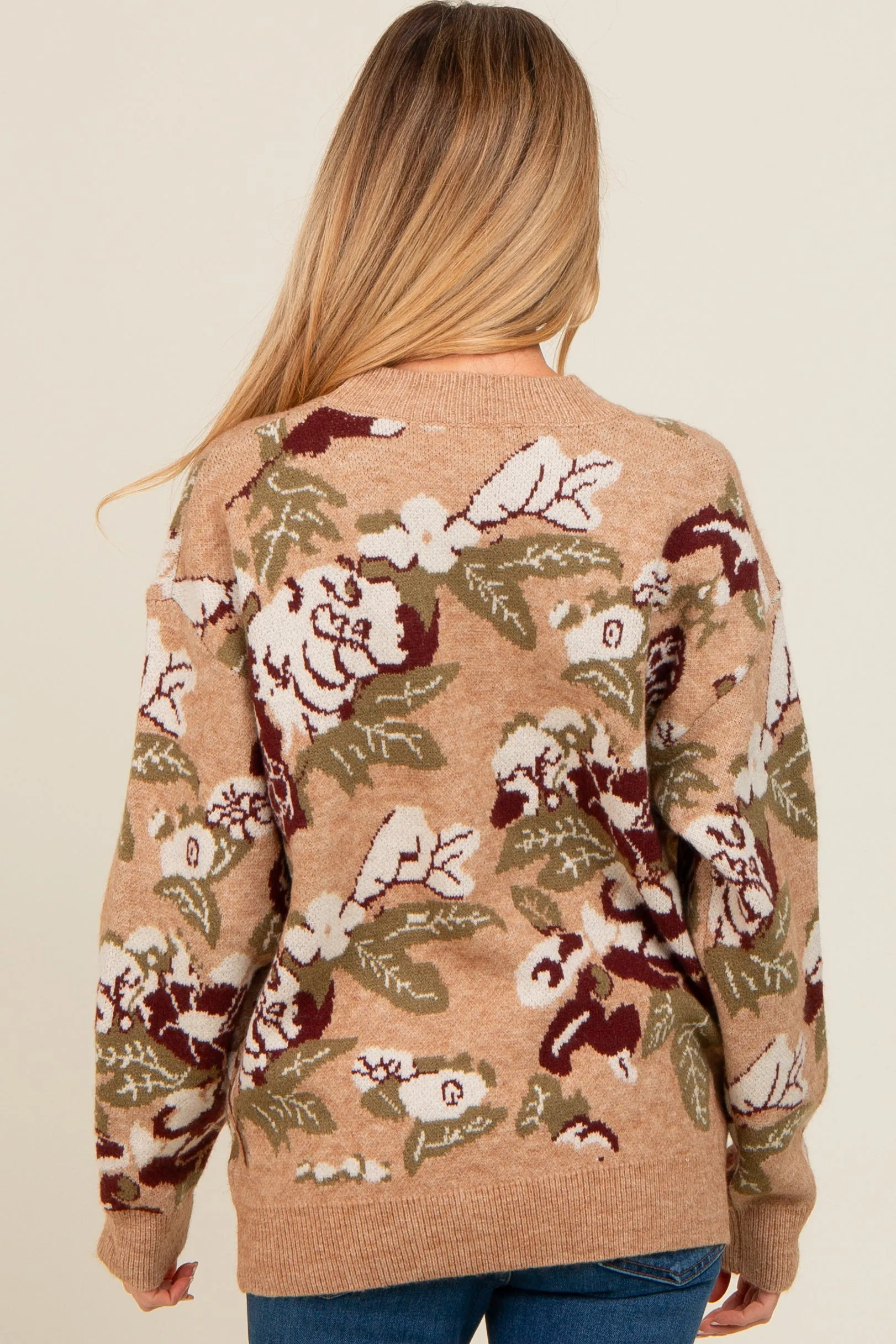 Beige Floral Print Crew Neck Maternity Sweater sold by Pinkblush product image thumbnail 2