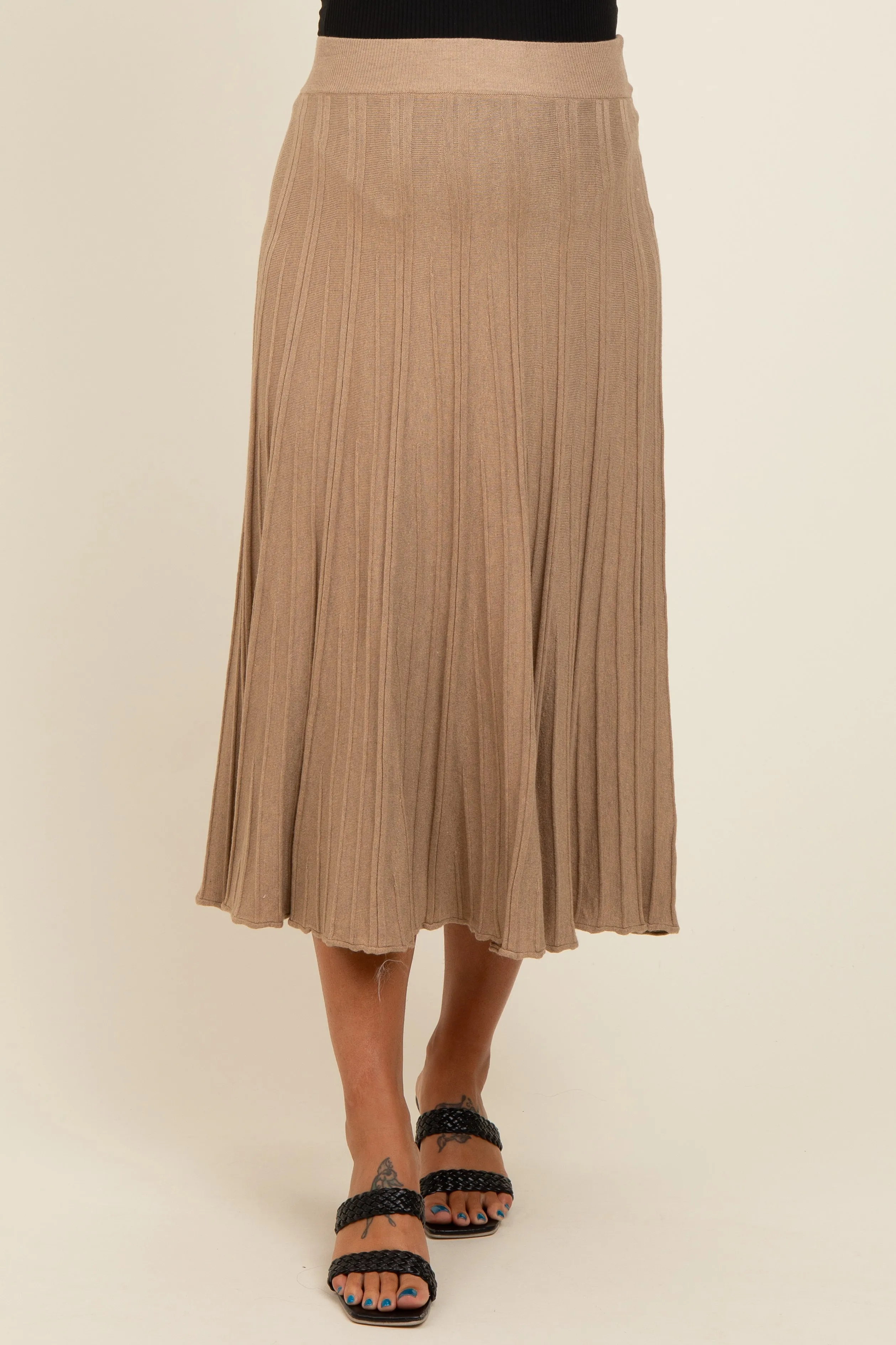 Mocha Ribbed Knit A-Line Midi Maternity Skirt sold by Pinkblush product image thumbnail 2
