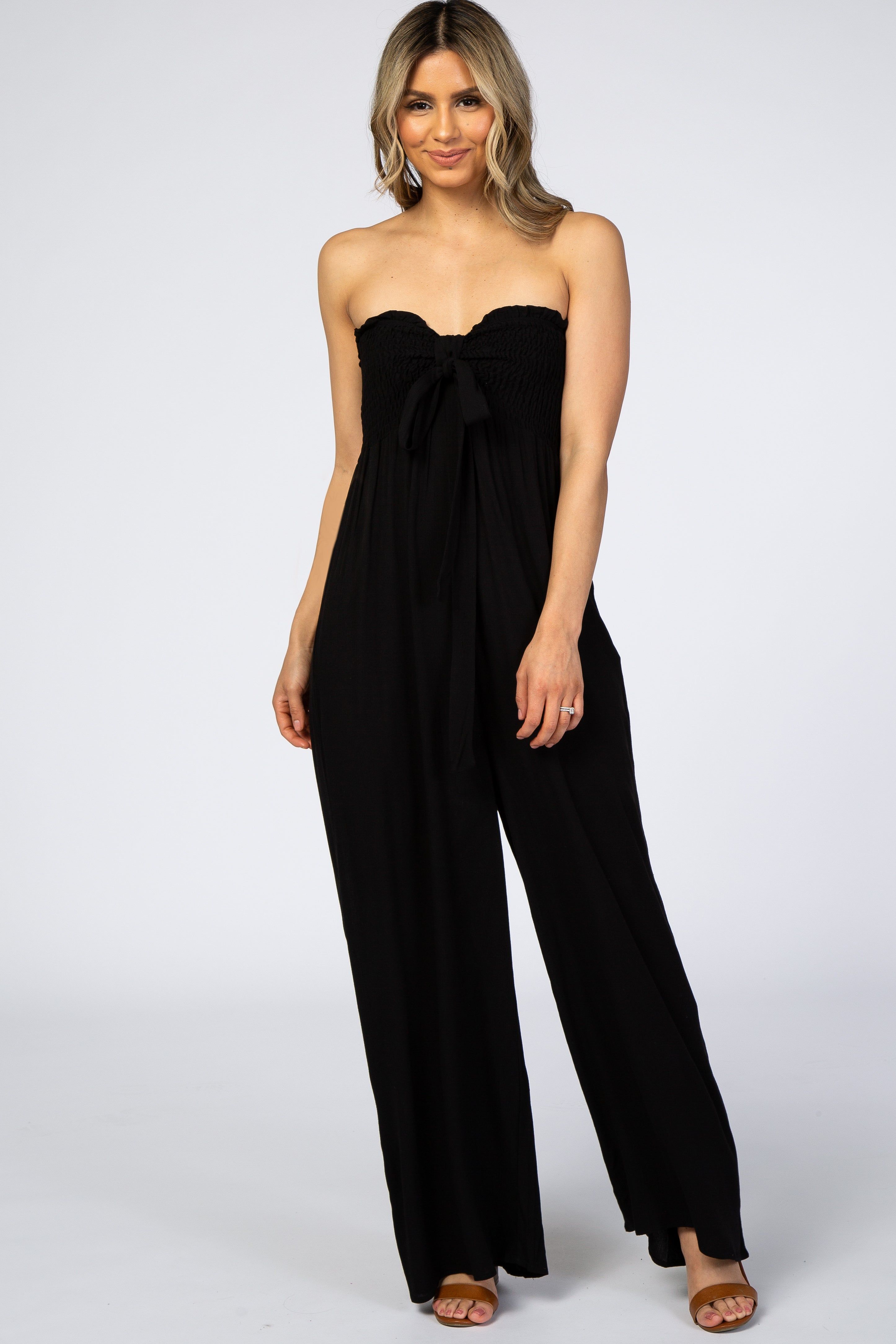 Black Sleeveless Wide Leg Jumpsuit sold by Pinkblush