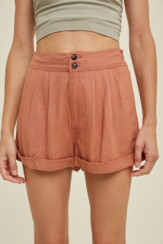 Clay Linen Shorts With Pleated Detail sold by Pinkblush product image thumbnail 2
