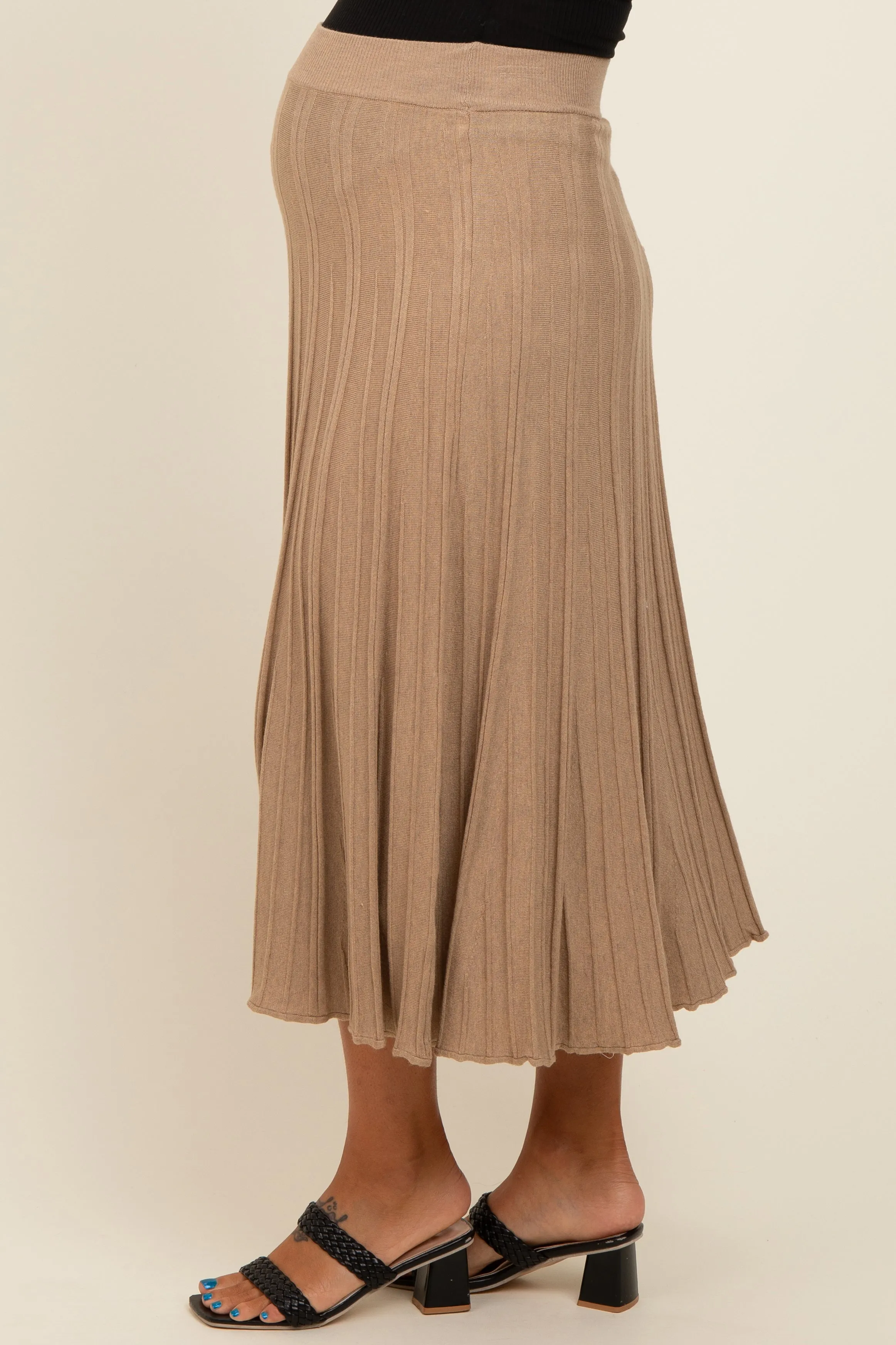 Mocha Ribbed Knit A-Line Midi Maternity Skirt sold by Pinkblush product image thumbnail 3