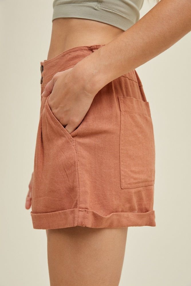 Clay Linen Shorts With Pleated Detail sold by Pinkblush product image thumbnail 3