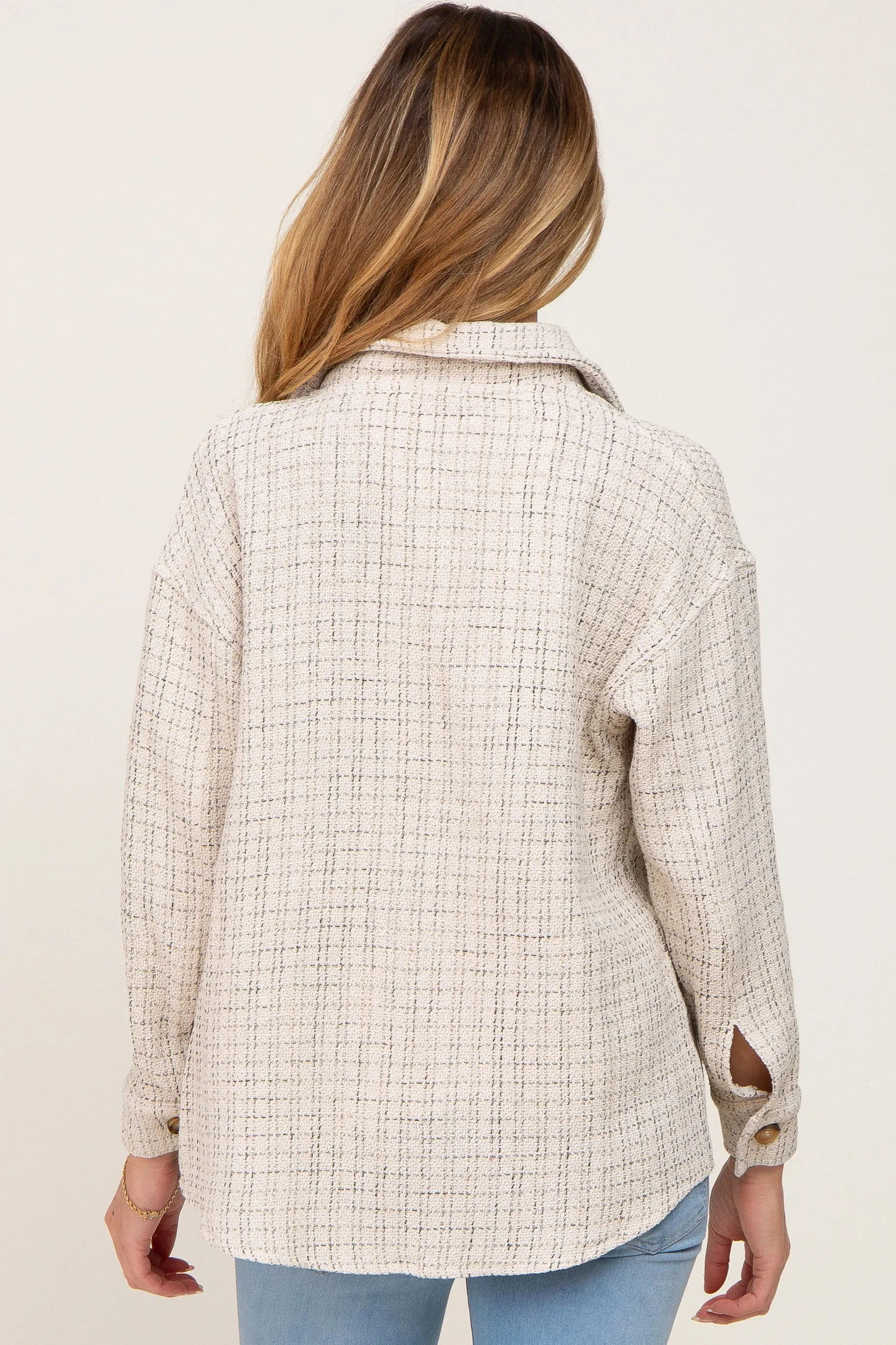 Beige Tweed Front Pocket Maternity Shacket sold by Pinkblush product image thumbnail 3