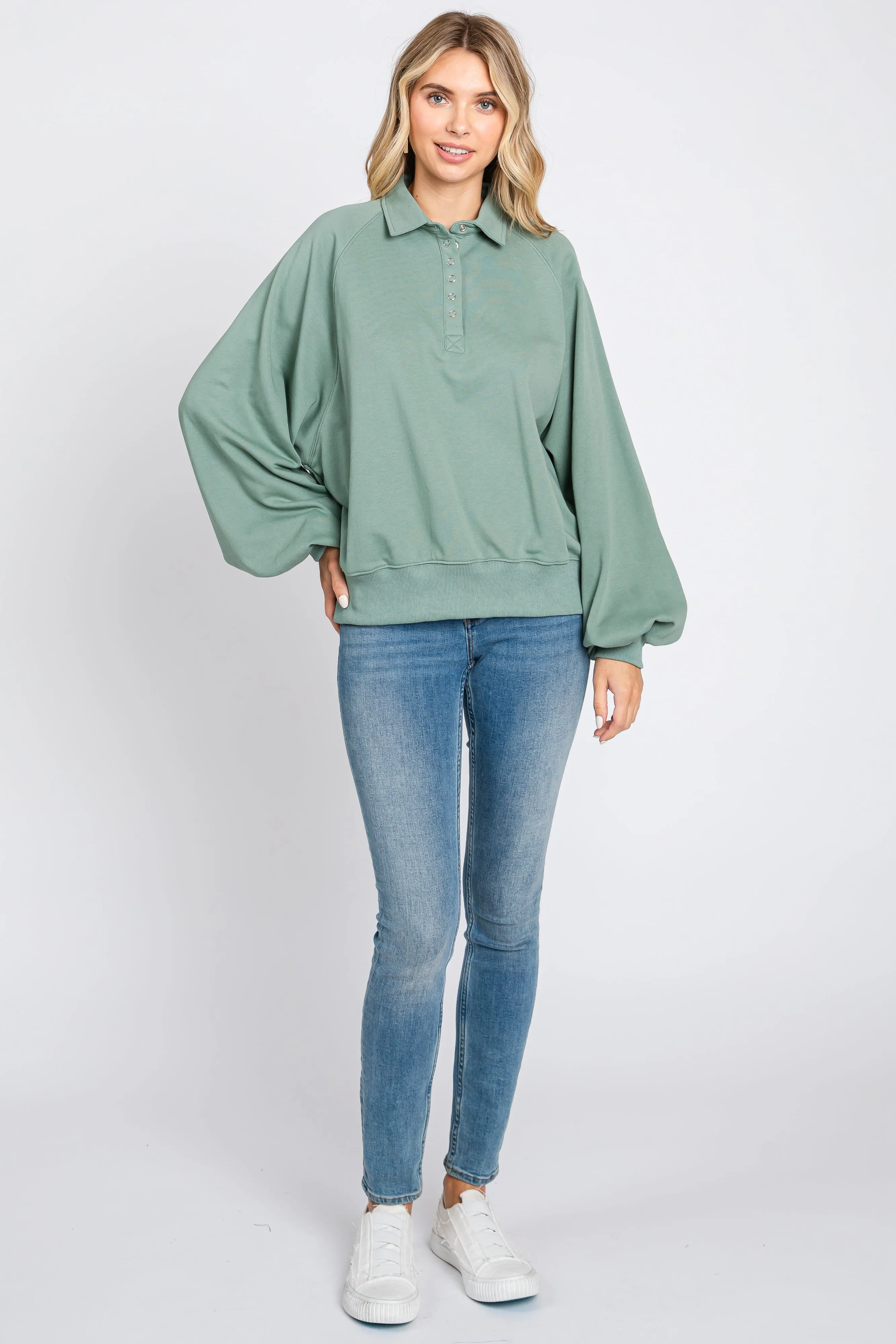 Sage Collared Button Pullover sold by Pinkblush product image thumbnail 4