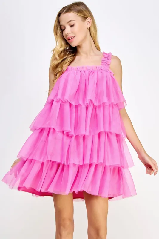 Pink Tiered Tulle Mini Dress sold by Pinkblush