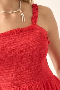 Red Tonal Stripe Smock Open-Back Maxi Dress sold by Pinkblush
