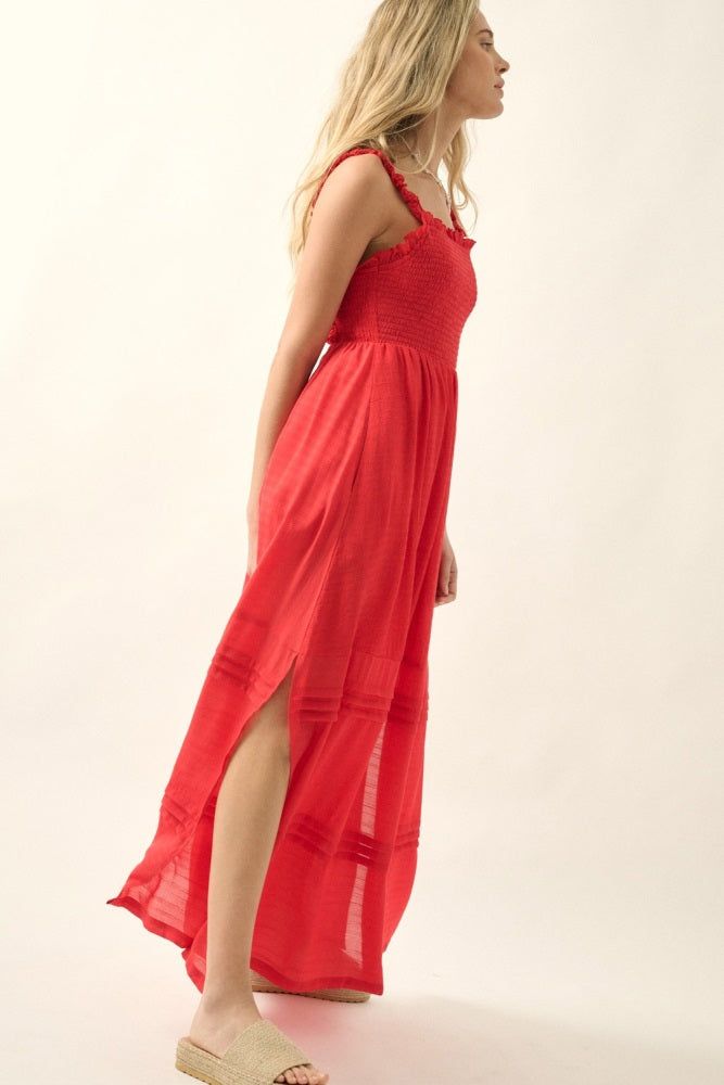 Red Tonal Stripe Smock Open-Back Maxi Dress sold by Pinkblush product image thumbnail 2