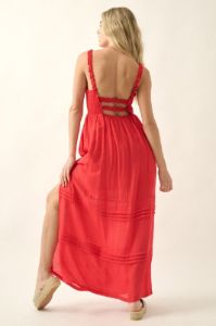 Red Tonal Stripe Smock Open-Back Maxi Dress sold by Pinkblush