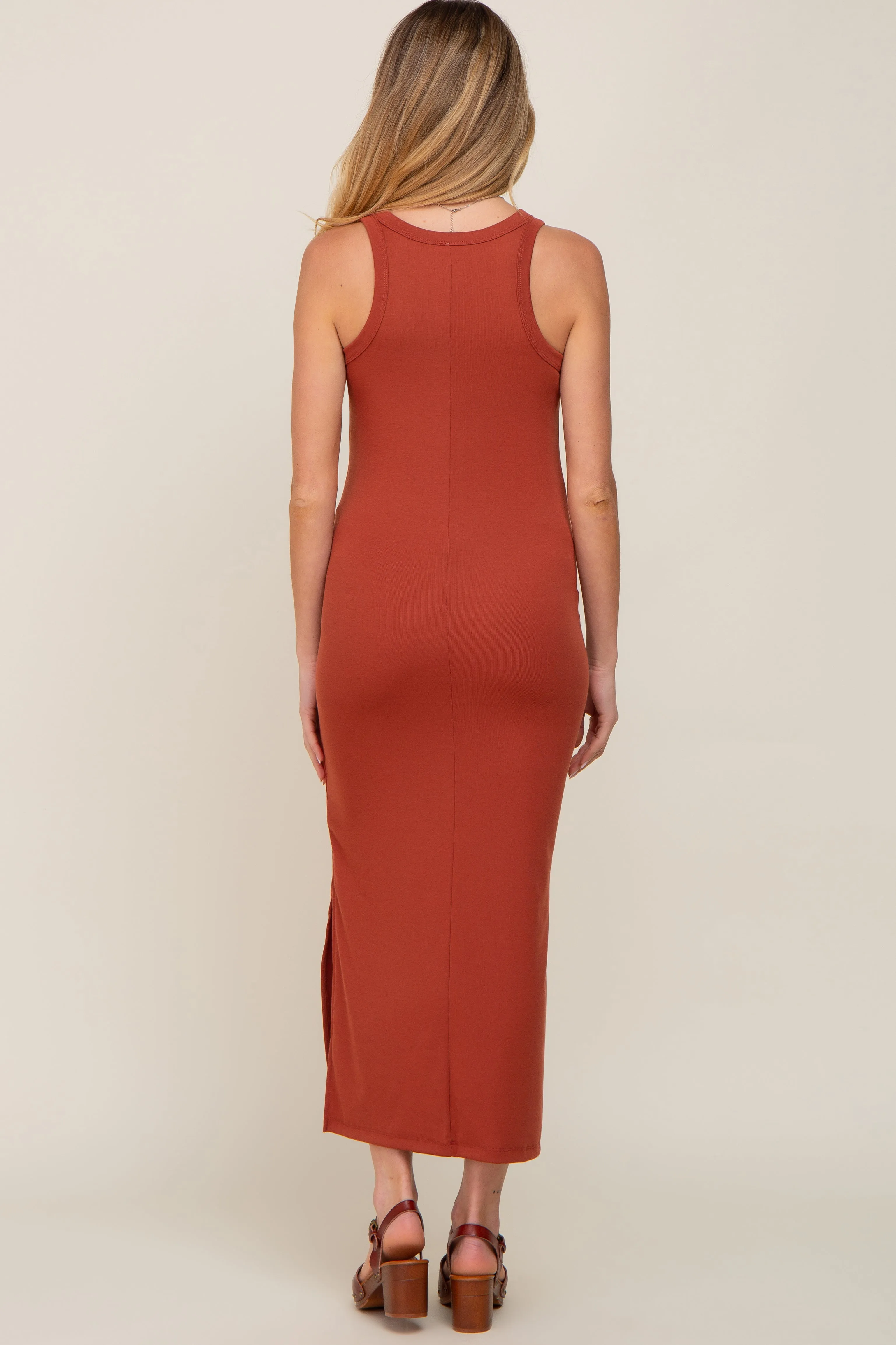 Rust Basic Maternity Shift Midi Dress sold by Pinkblush product image thumbnail 3