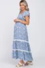 Blue Floral Square Neck Smocked Front Lace Trim Maternity Maxi Dress sold by Pinkblush