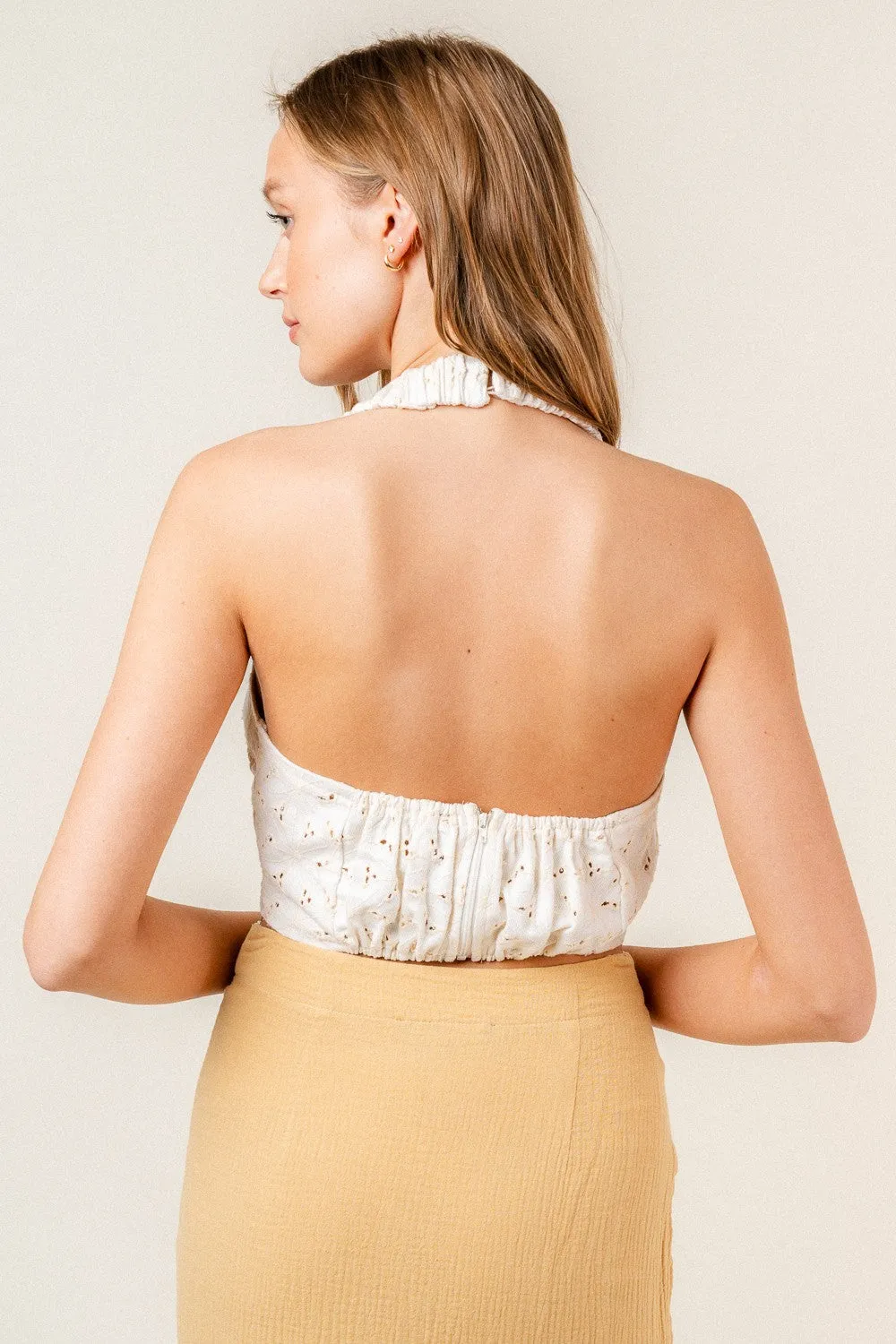 Ivory Cream Floral Open Back Embroidered Halter Bust Top sold by Pinkblush product image thumbnail 5