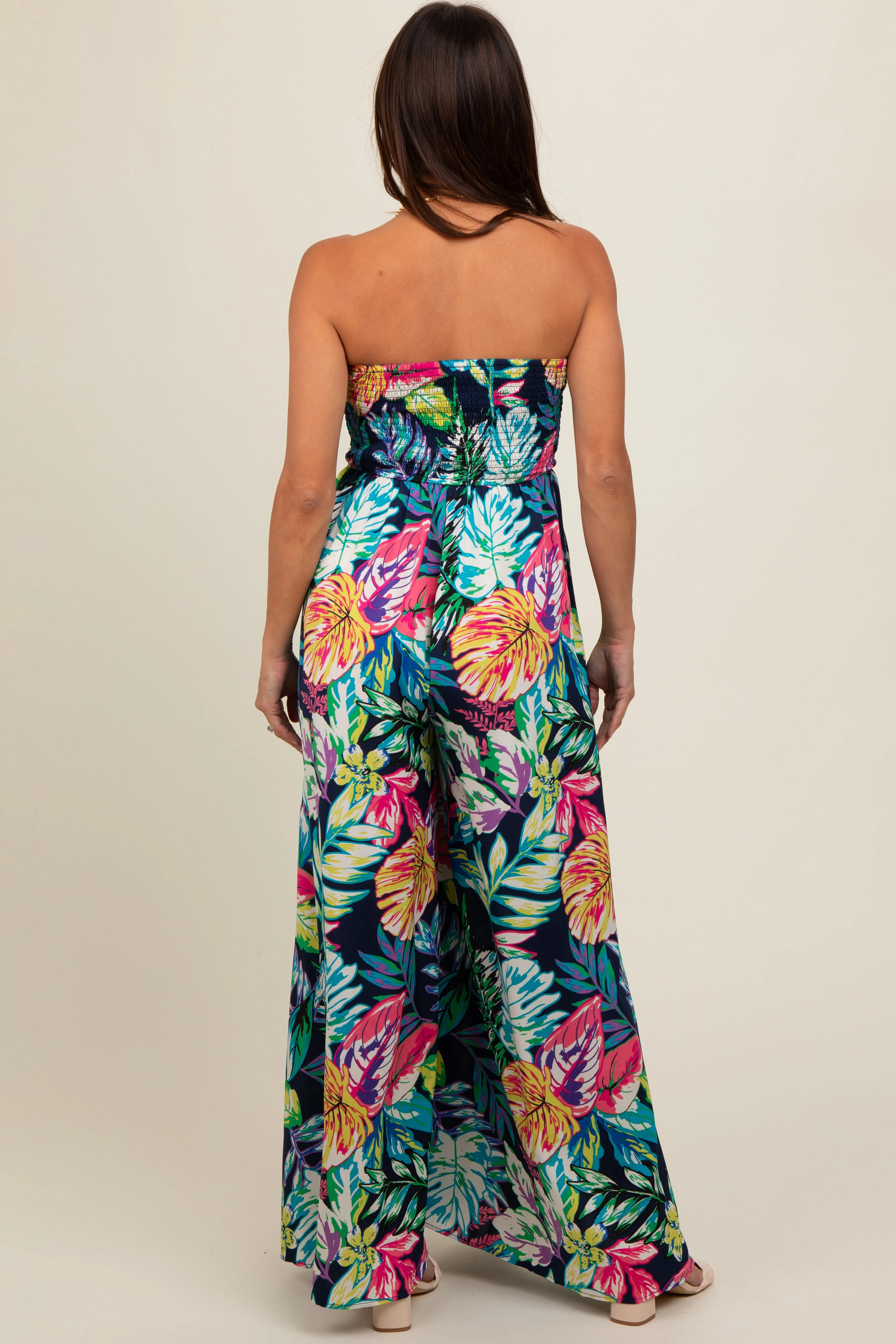 Navy Floral Strapless Front Tie Maternity Jumpsuit sold by Pinkblush product image thumbnail 2