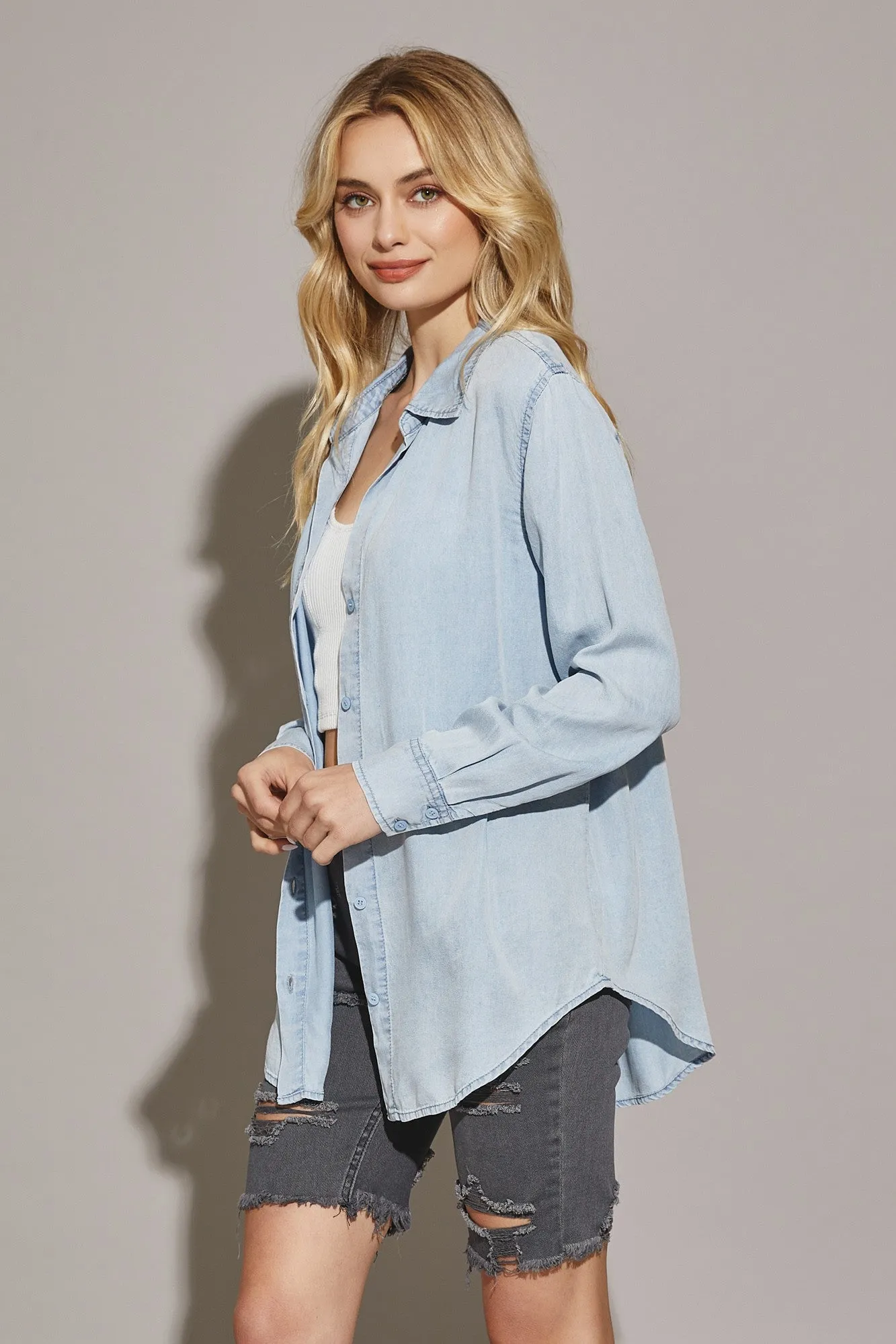 Light Blue Denim Button Up Top sold by Pinkblush product image thumbnail 2