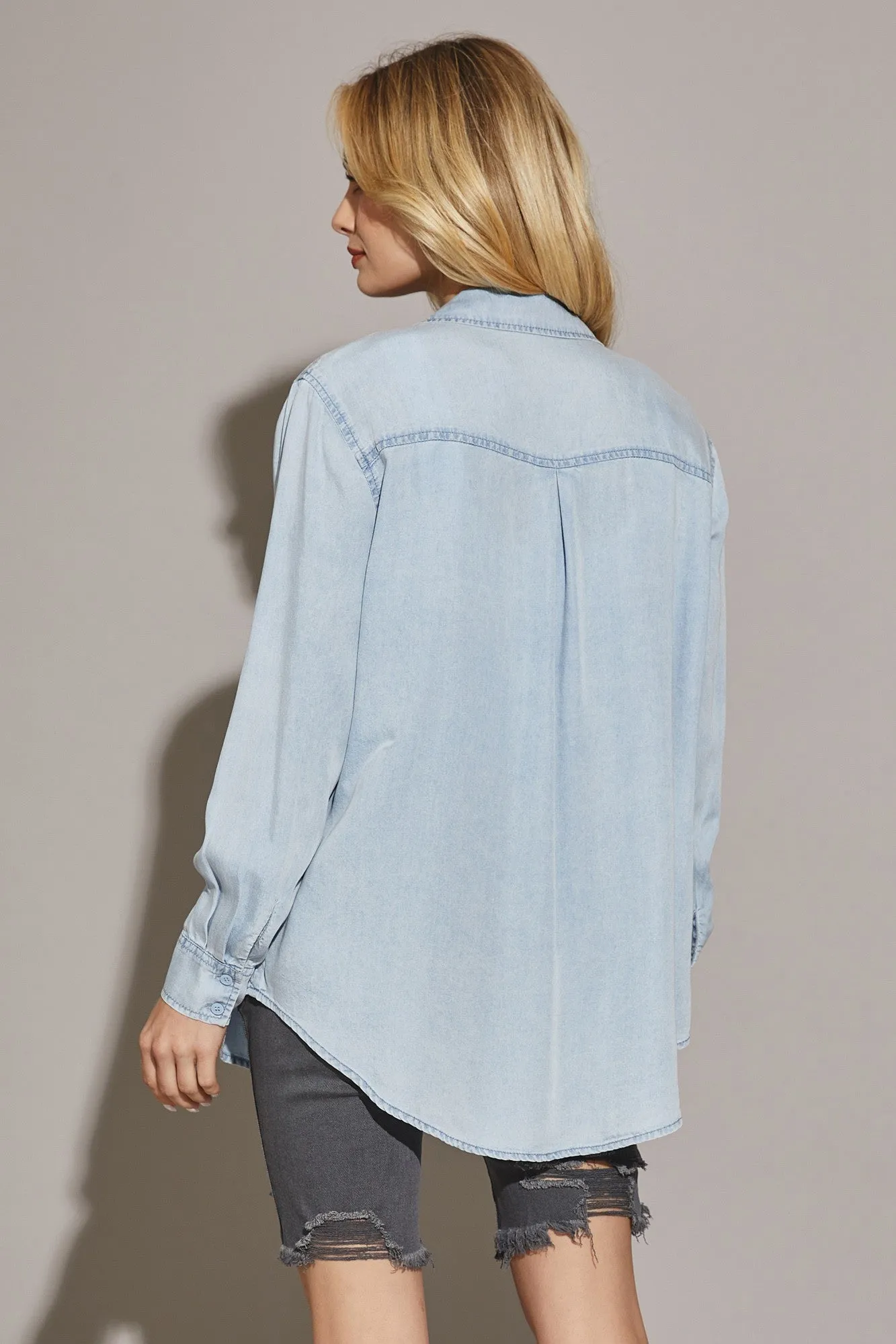 Light Blue Denim Button Up Top sold by Pinkblush product image thumbnail 3