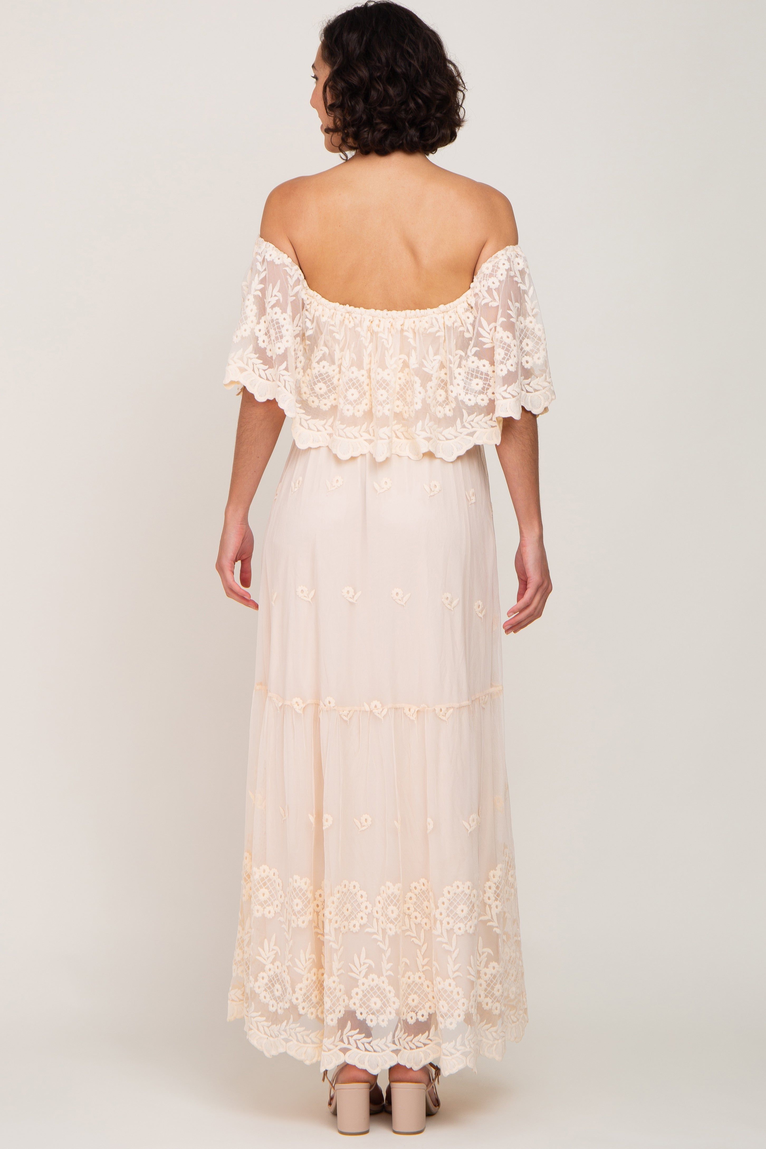 Beige Overlay Off Shoulder Maxi Dress sold by Pinkblush product image thumbnail 3