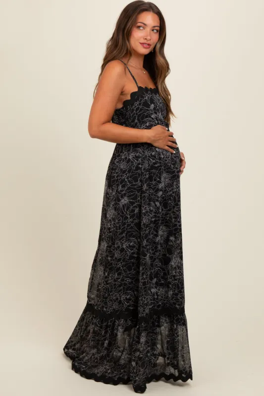 Black Floral Contrast Trim Maternity Maxi Dress sold by Pinkblush