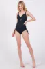 Navy Ribbed Wrap Front Drawstring Side One-Piece Swimsuit sold by Pinkblush
