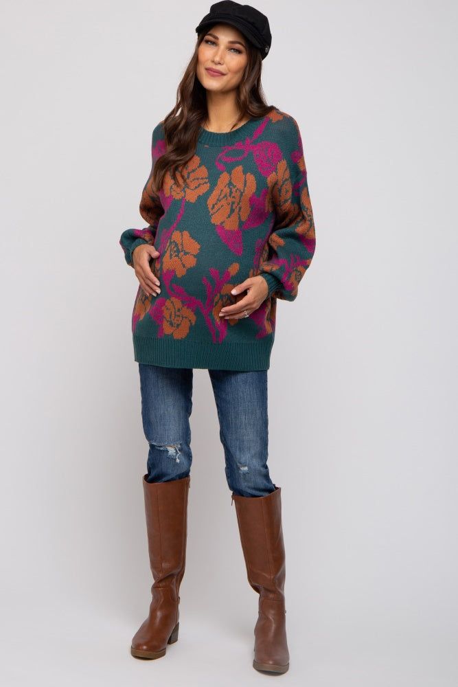 Emerald Green Floral Print Maternity Sweater sold by Pinkblush product image thumbnail 4