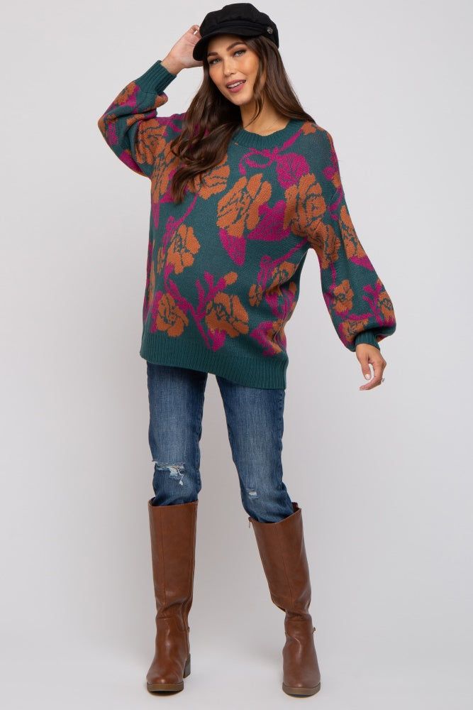 Emerald Green Floral Print Maternity Sweater sold by Pinkblush product image thumbnail 5