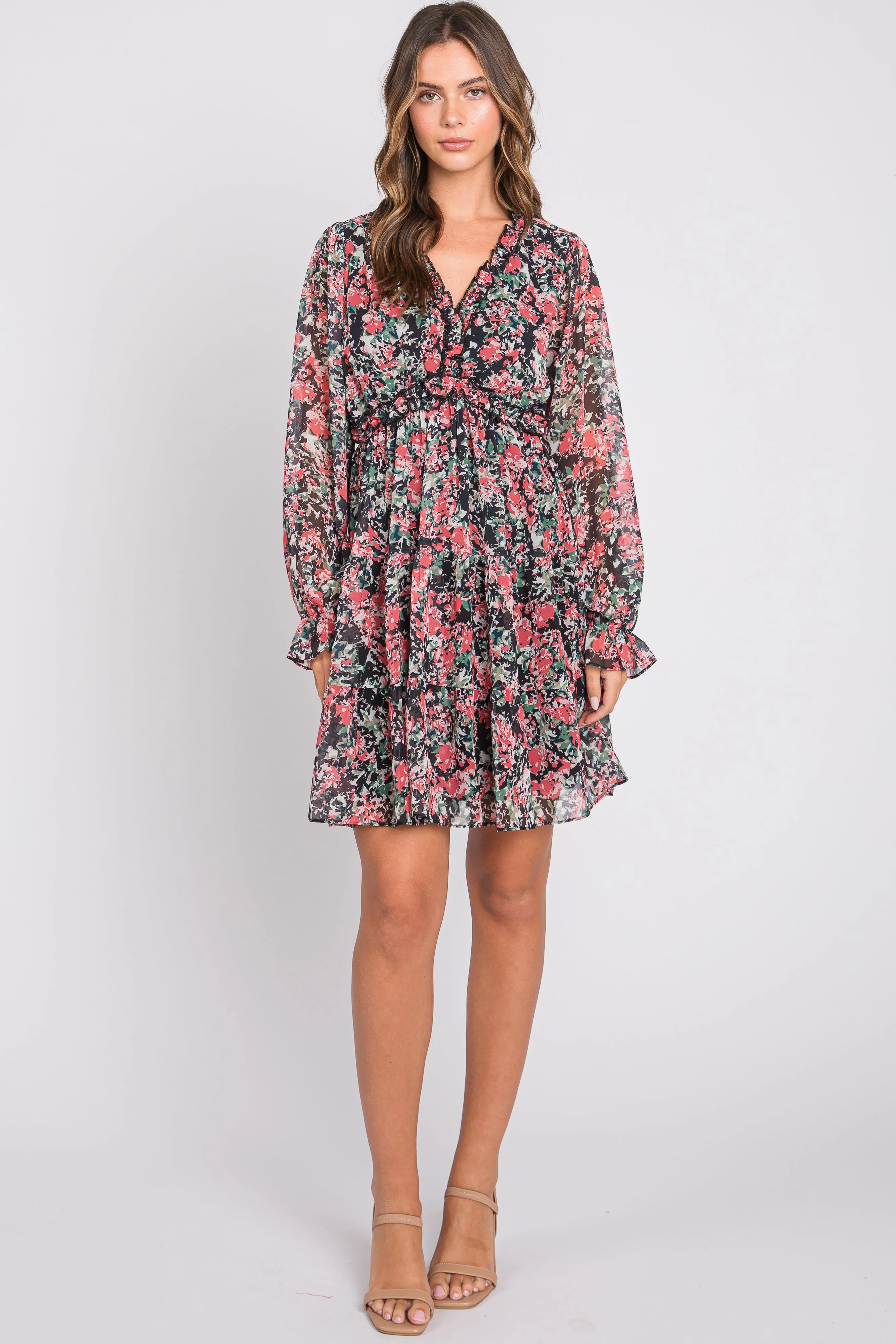 Black Floral Ruffle Accent Maternity Dress sold by Pinkblush product image thumbnail 5