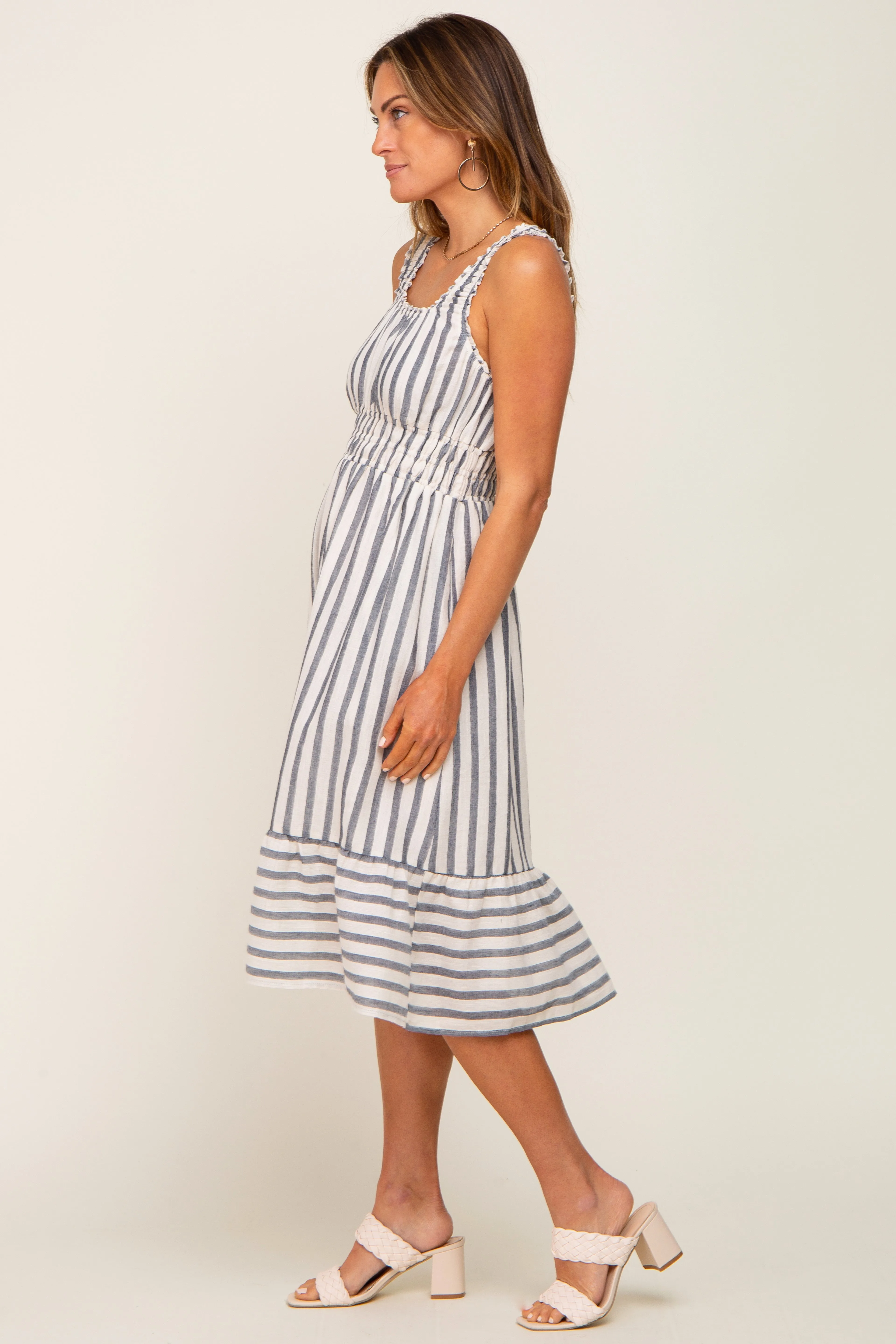 Blue Striped Sleeveless Ruffle Hem Midi Dress sold by Pinkblush product image thumbnail 2