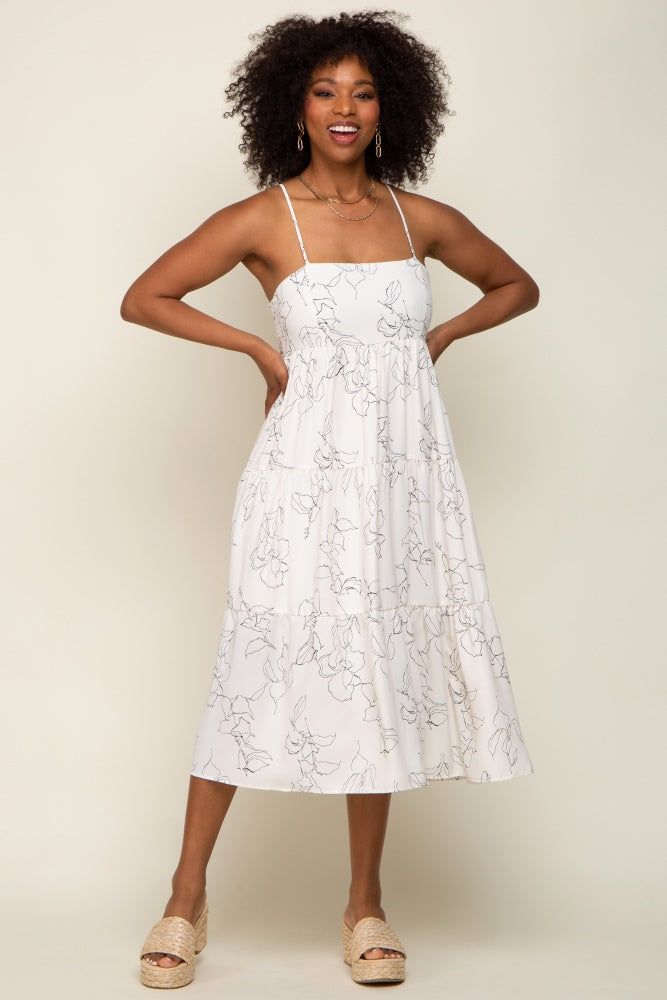 Ivory Floral Square Neck Tiered Maternity Midi Dress sold by Pinkblush product image thumbnail 5