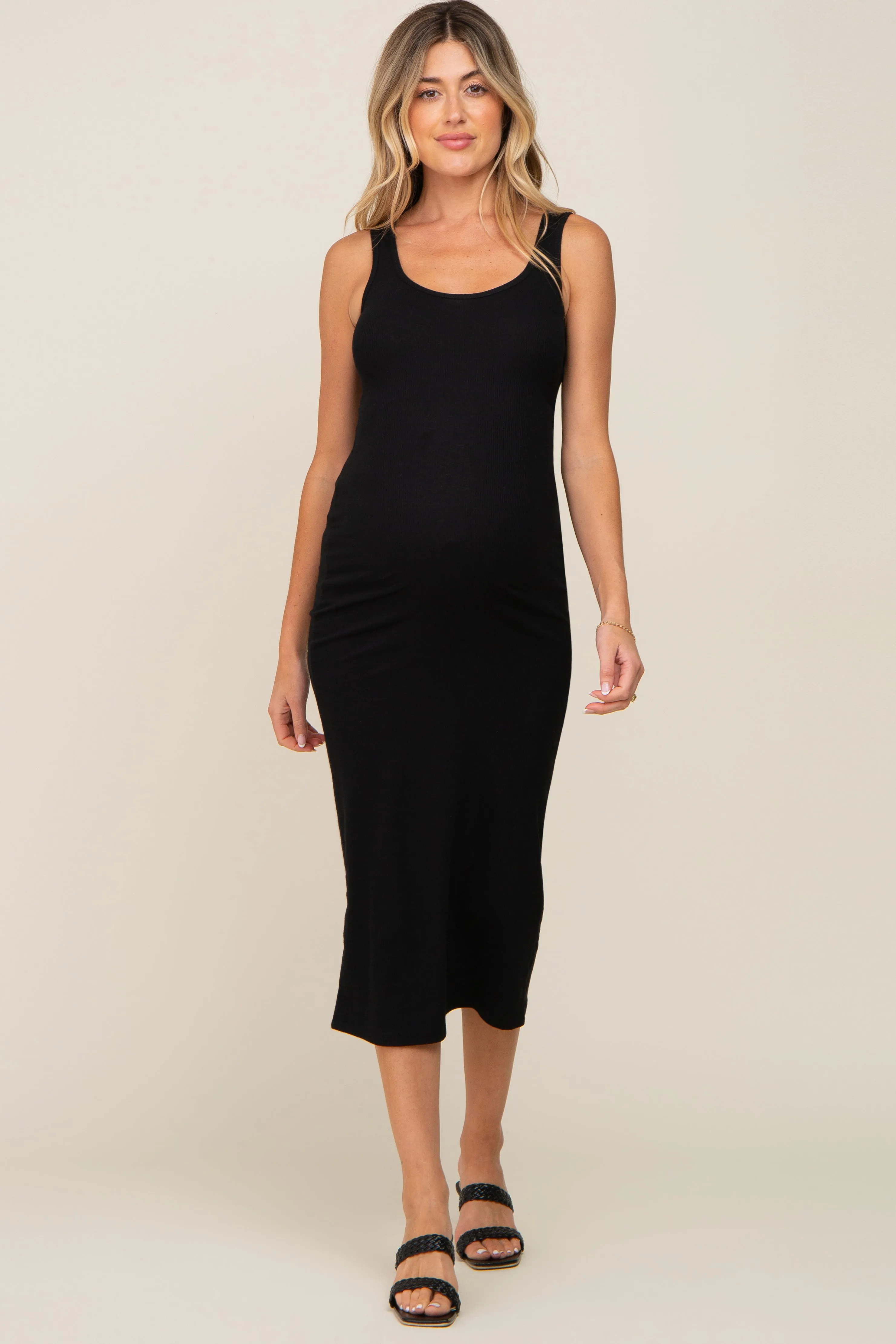 Black Ribbed Basic Maternity Maxi Dress sold by Pinkblush product image thumbnail 4
