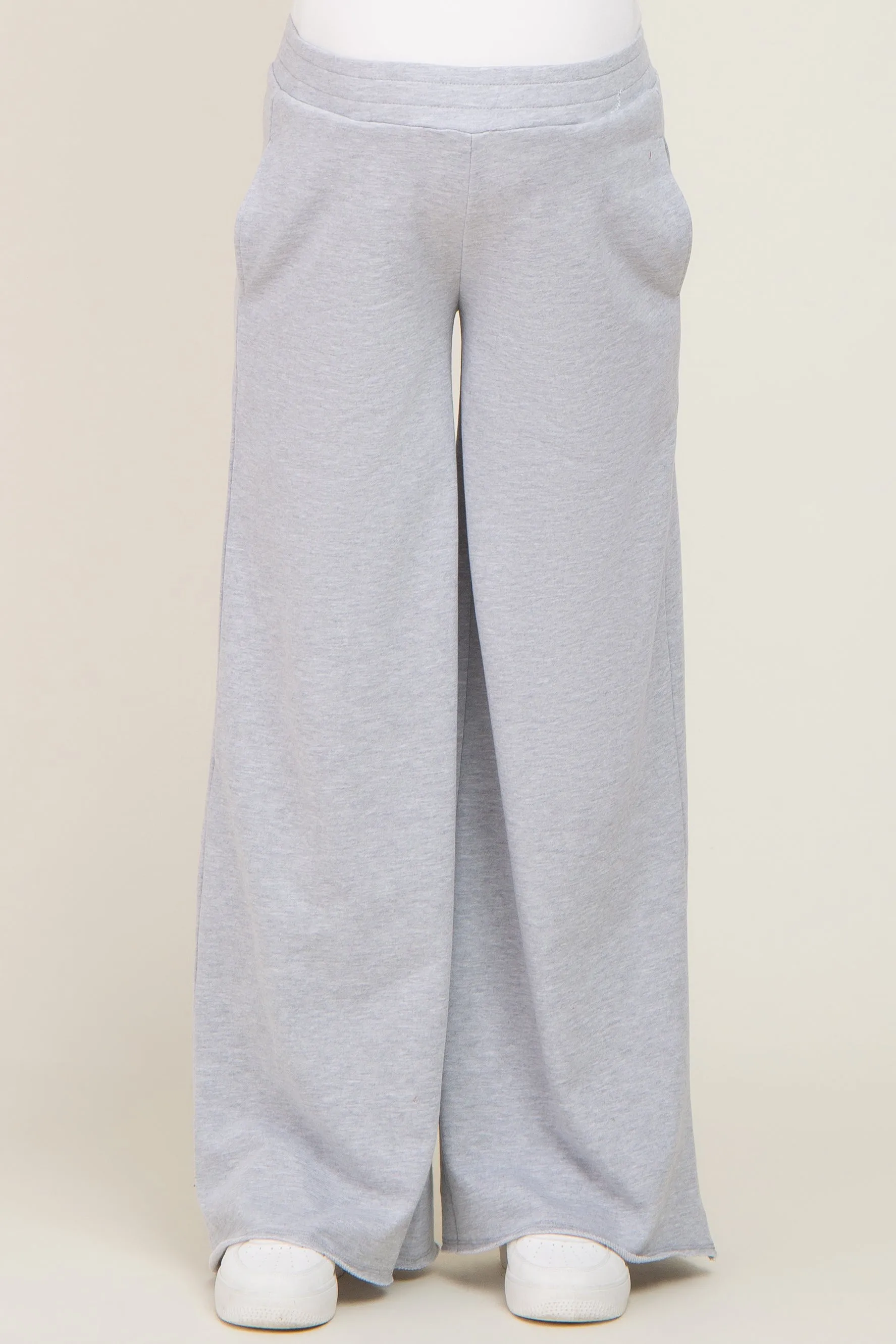 Heather Grey Wide Leg Fray Hem Maternity Sweatpants sold by Pinkblush product image thumbnail 2